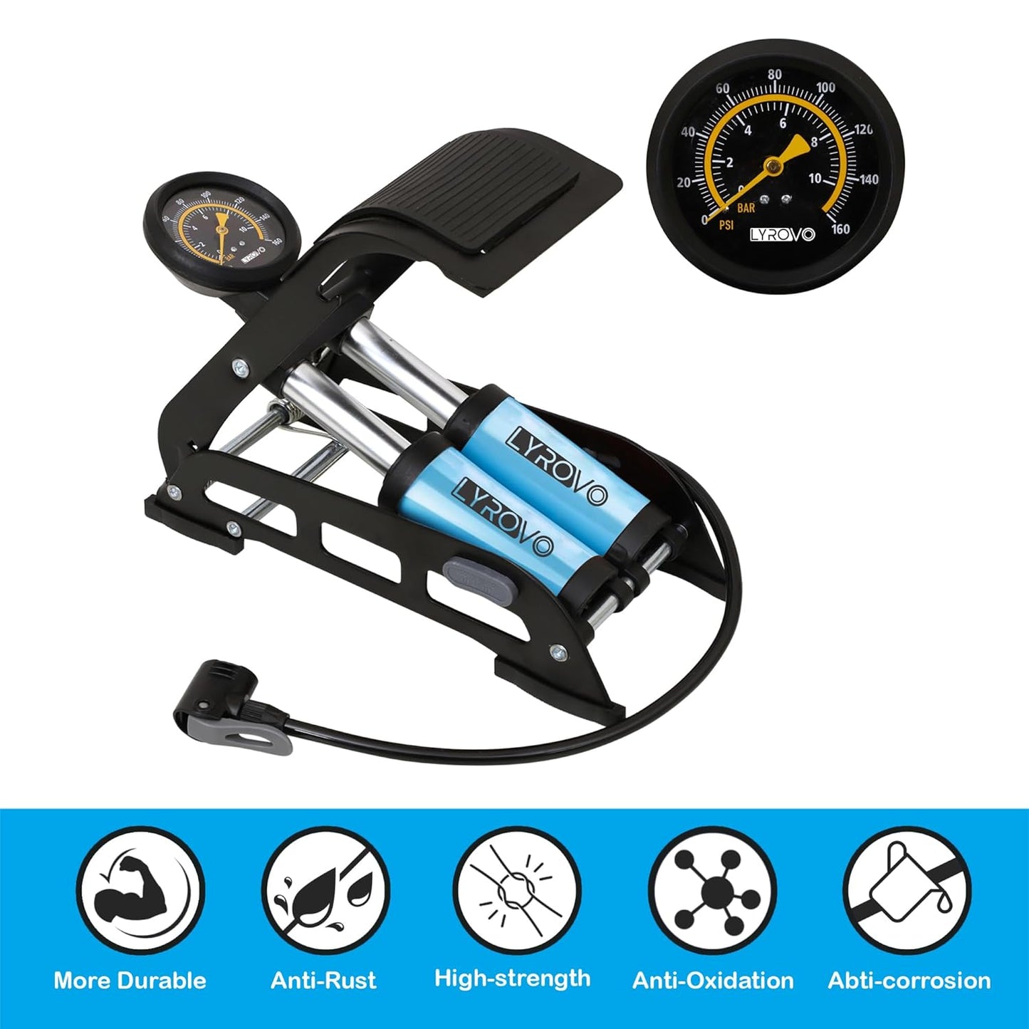 Lyrovo Tyre Inflator for Car Manual - Double Cylinder Portable Foot Air Pump for car Bike and Cycle
