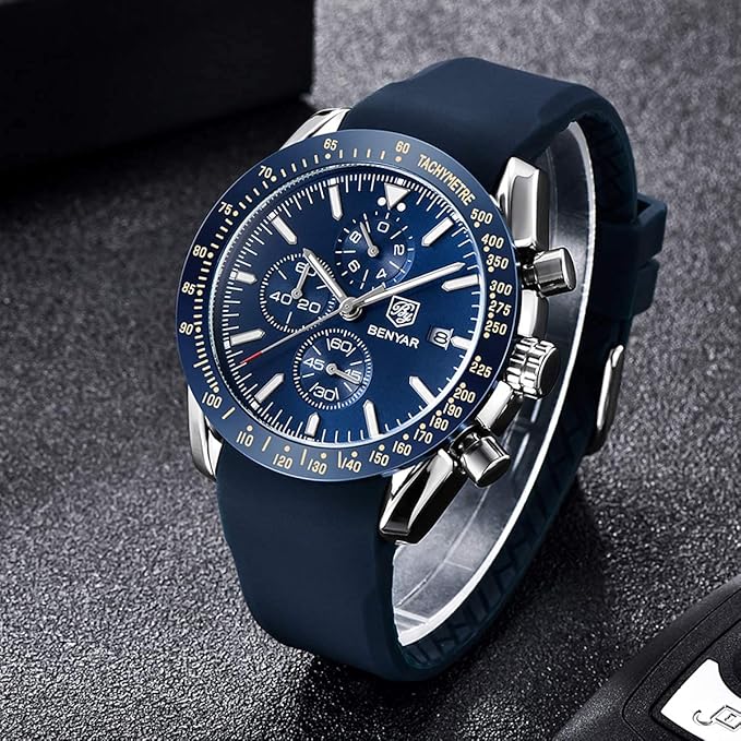 BENYAR Men's Luxury Chronograph Watch – Business, Casual | Quartz Movement with Date Display | Stylish Wristwatch | Gift for Men