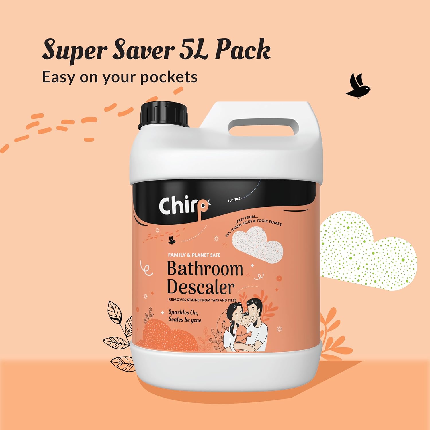 Chirp Bathroom Descaler Spray- Lime scale Remover for Bathroom (5 Lits), Hard water stain on Tiles, Taps, Shower, Faucet, Shiner and Limescale Remover