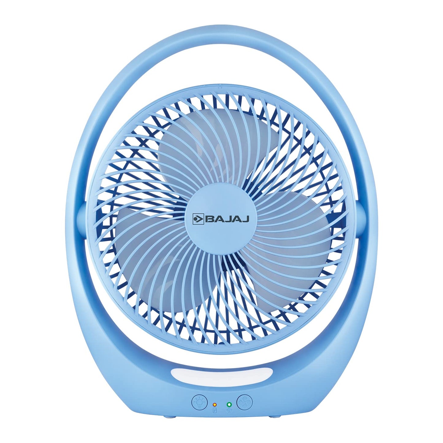 Bajaj Pygmy Go 178MM Mini Fan with LED Lighting | Rechargeable | USB Charging | 4-hours Battery Backup | 3 Speed | 2-Light Brightness Setting | High Speed | Portable【Blue】