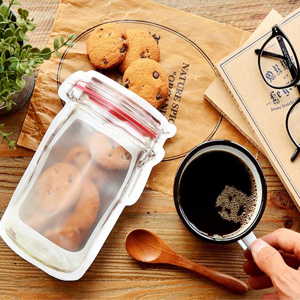 Reusable Airtight Seal Plastic Food Storage Mason Jar Zipper (500ml) - Springkart 