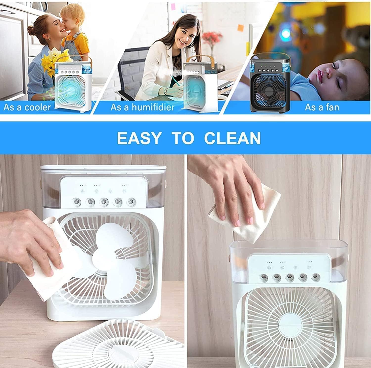 Portable Air Conditioners - Small AC Quiet Personal Air Cooler,USB Powered Mini Desktop Cooling Misting Fan, 1 | 2 | 3 Timer 3 Smart Speeds,360°Adjustment Office, Home, Room, Carved Design (MULTI) - Springkart 