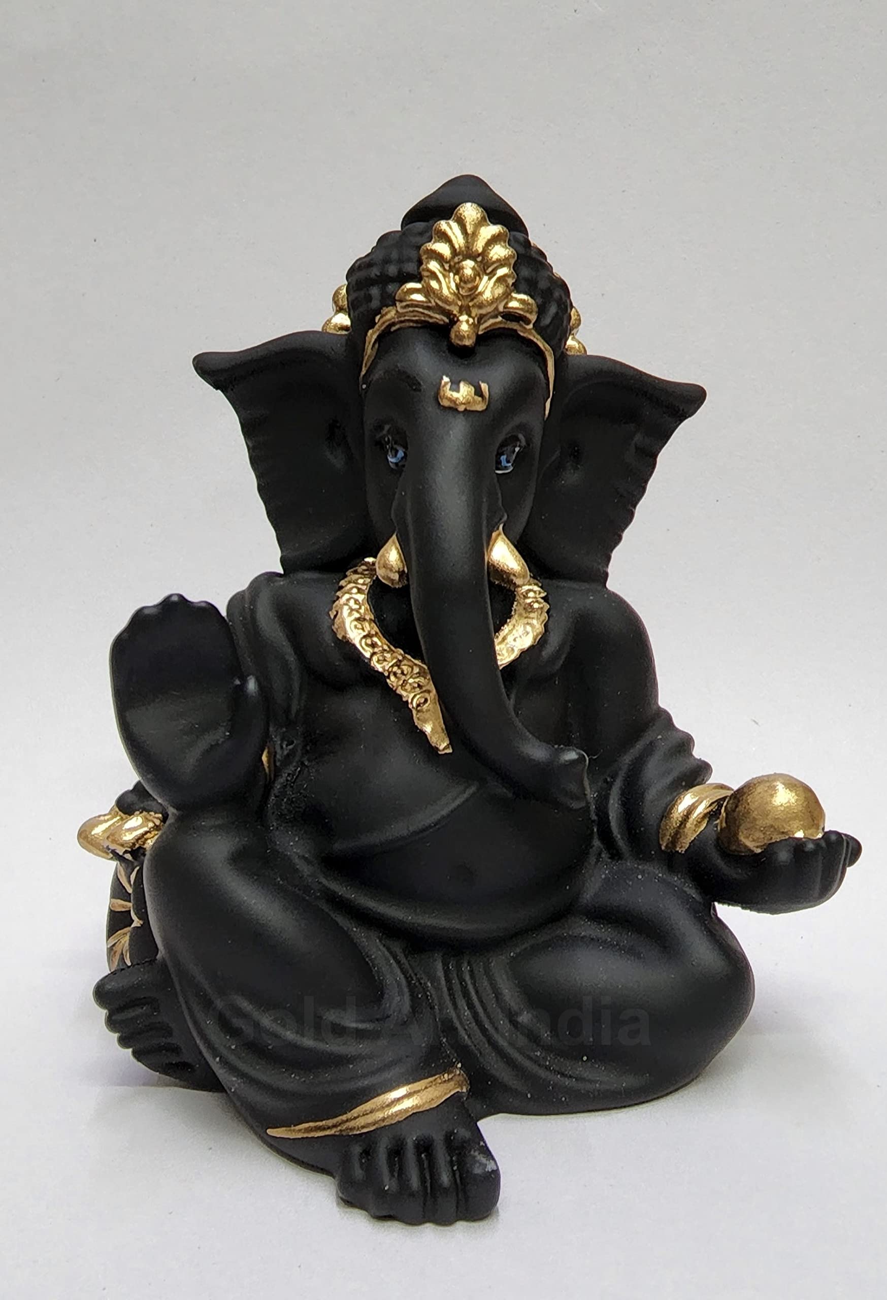 Gold Art India Gold and Silver Plated Matte Finish Ganesh Idol For Car Dashboard Ganesha Murti Ganpati Idol For Home Decor Puja Lord Ganesh Statue Gift For Office Desk Puja Room Figurine, 3 x 3 inches