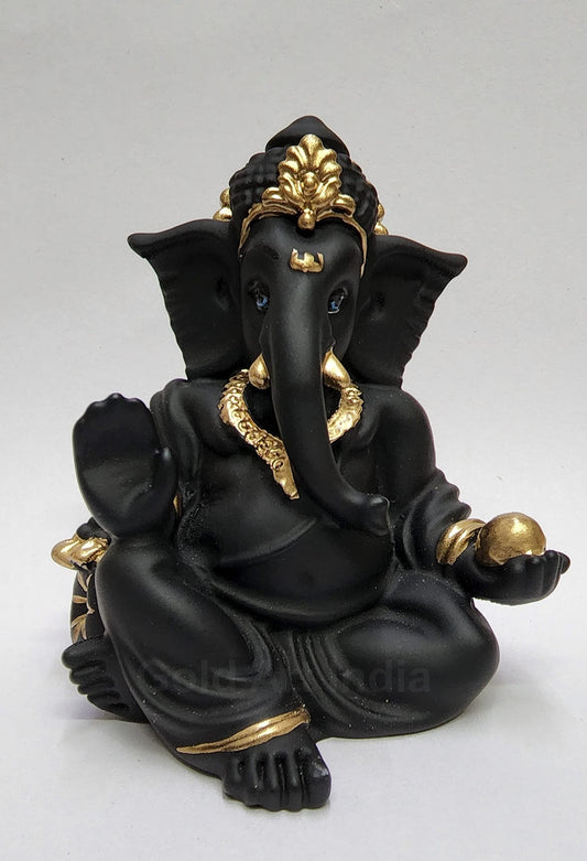 Gold Art India Gold and Silver Plated Matte Finish Ganesh Idol For Car Dashboard Ganesha Murti Ganpati Idol For Home Decor Puja Lord Ganesh Statue Gift For Office Desk Puja Room Figurine, 3 x 3 inches