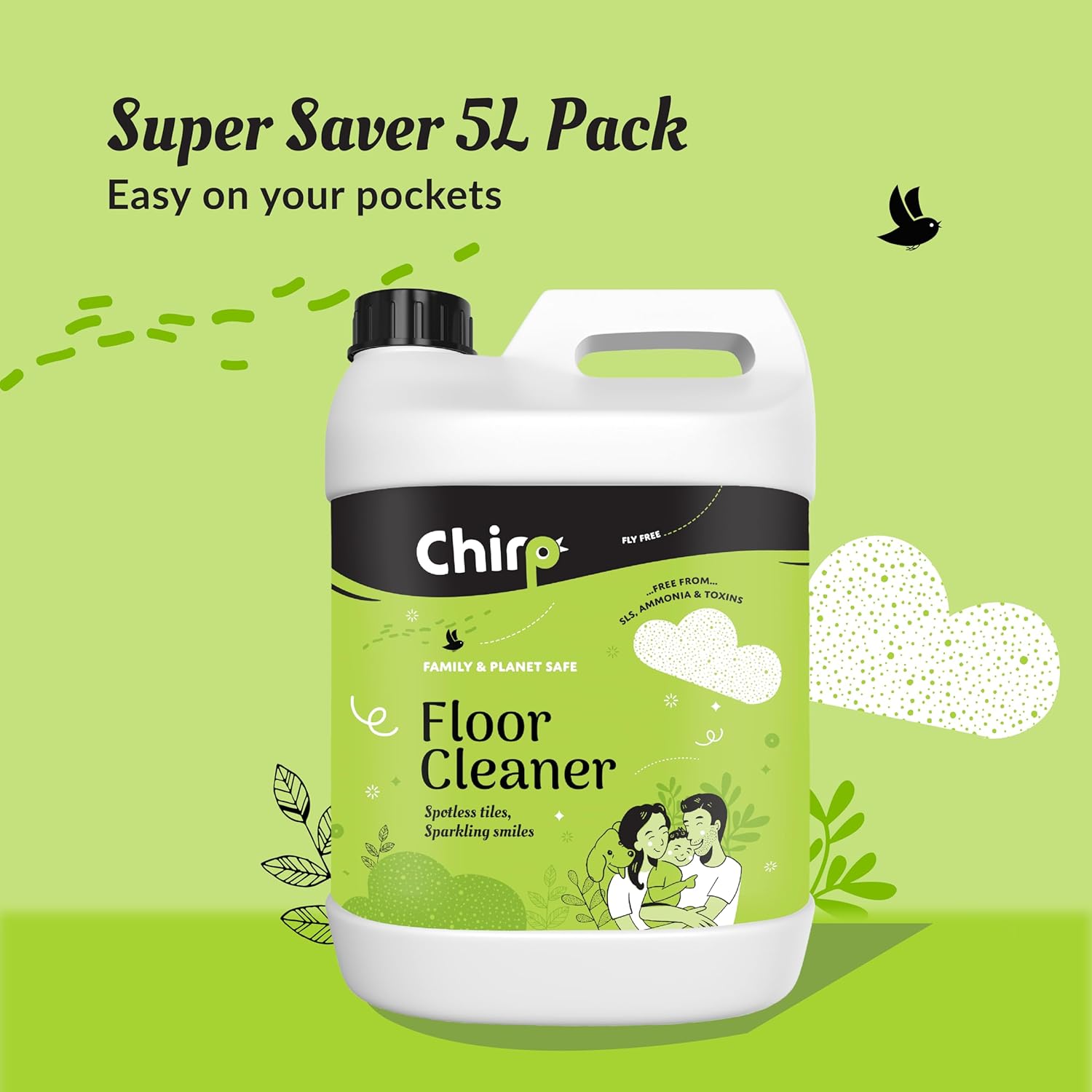 Chirp - Floor Cleaner Liquid (5Lits), Pet Friendly (Dog,Cat) And Baby Safe With Natural, Organic, Herbal, Non-Toxic, Plant-Based Ingredients