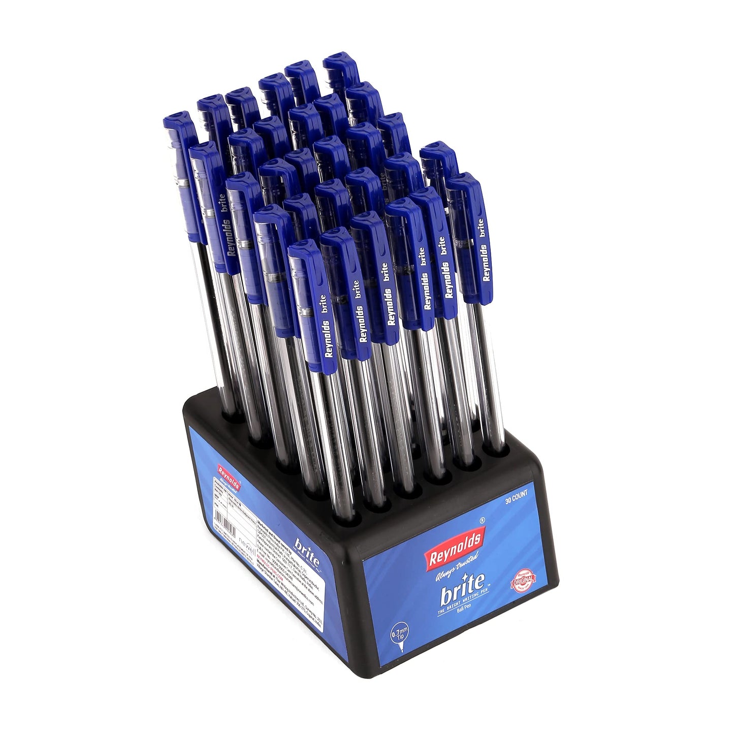 Reynolds BRITE Ball Pen SET - 25 BLUE PENS WITH COMFORTABLE GRIP | BALL PENS FOR WRITING | PEN FOR STUDENTS & OFFICE STATIONERY | 0.7 mm TIP SIZE - Springkart 