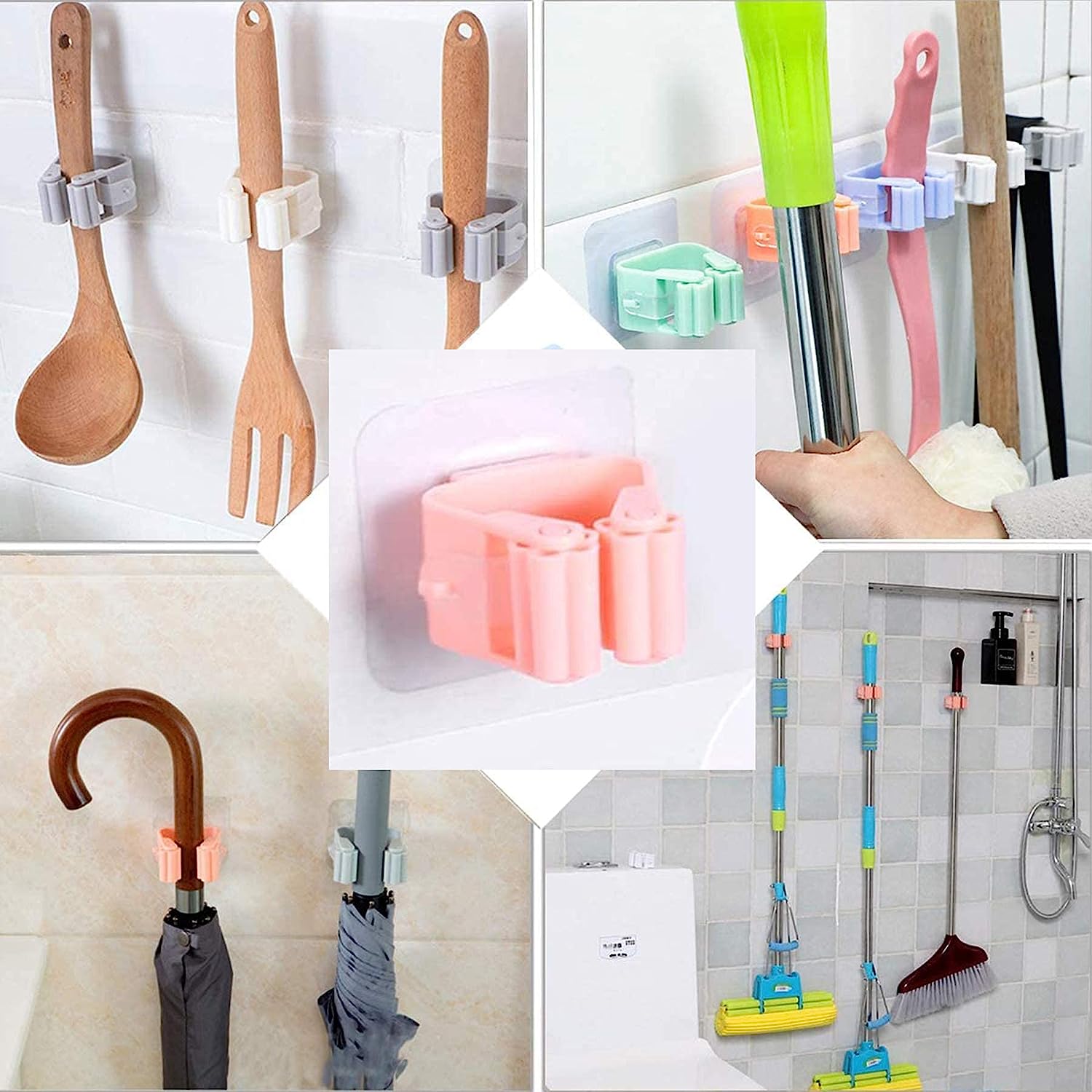 Broom Holder Wall Mounted, Mop and Broom Holder Broom Organizer Grip Clips, No Drilling, Wall Mounted Storage Rack Storage & Organization for Kitchen, Bathroom, Garden - Springkart 