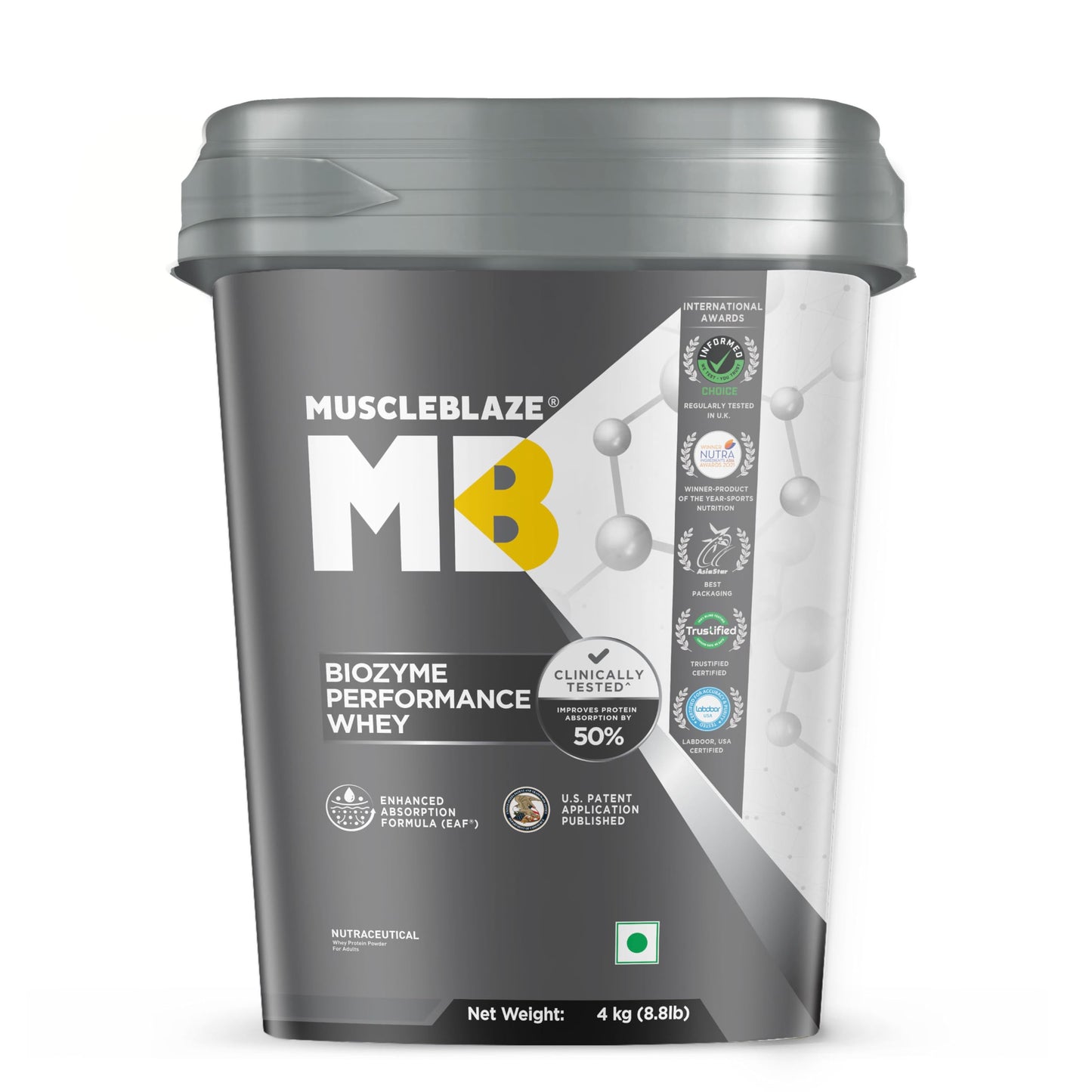 MuscleBlaze Biozyme Performance Whey Protein Powder, Chocolate Peanut Butter (2kg / 4.4lbs) | 25g Protein Per Scoop | Clinically Tested 50% Higher Protein Absorption