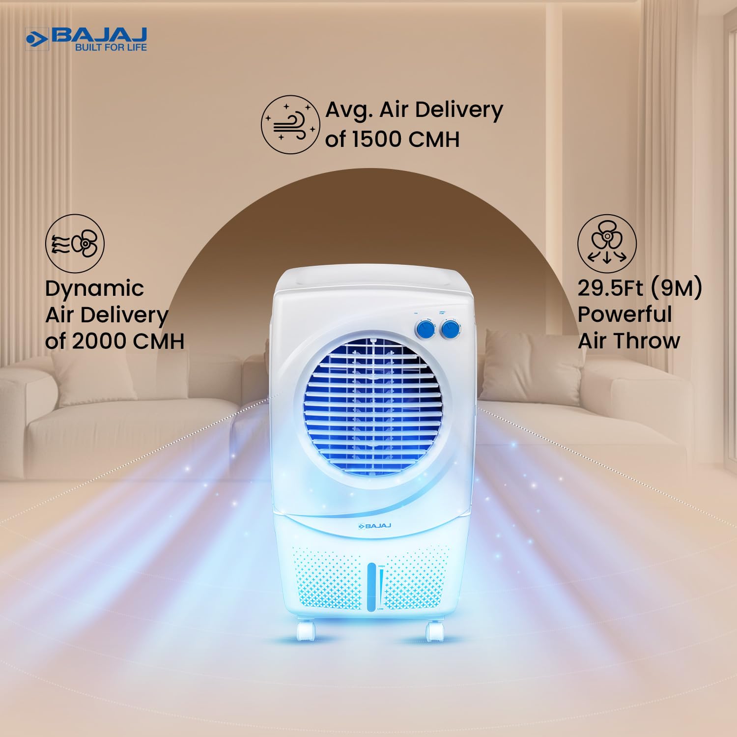 Bajaj PX97 Torque New 36L Personal Air Cooler For Home | High Speed Fan | 30Ft Powerful Air Throw | Inverter Compatible | Cooler For Room | 3 Yrs (1 Yr Standard + 2 Yrs Extended) Warranty【White】