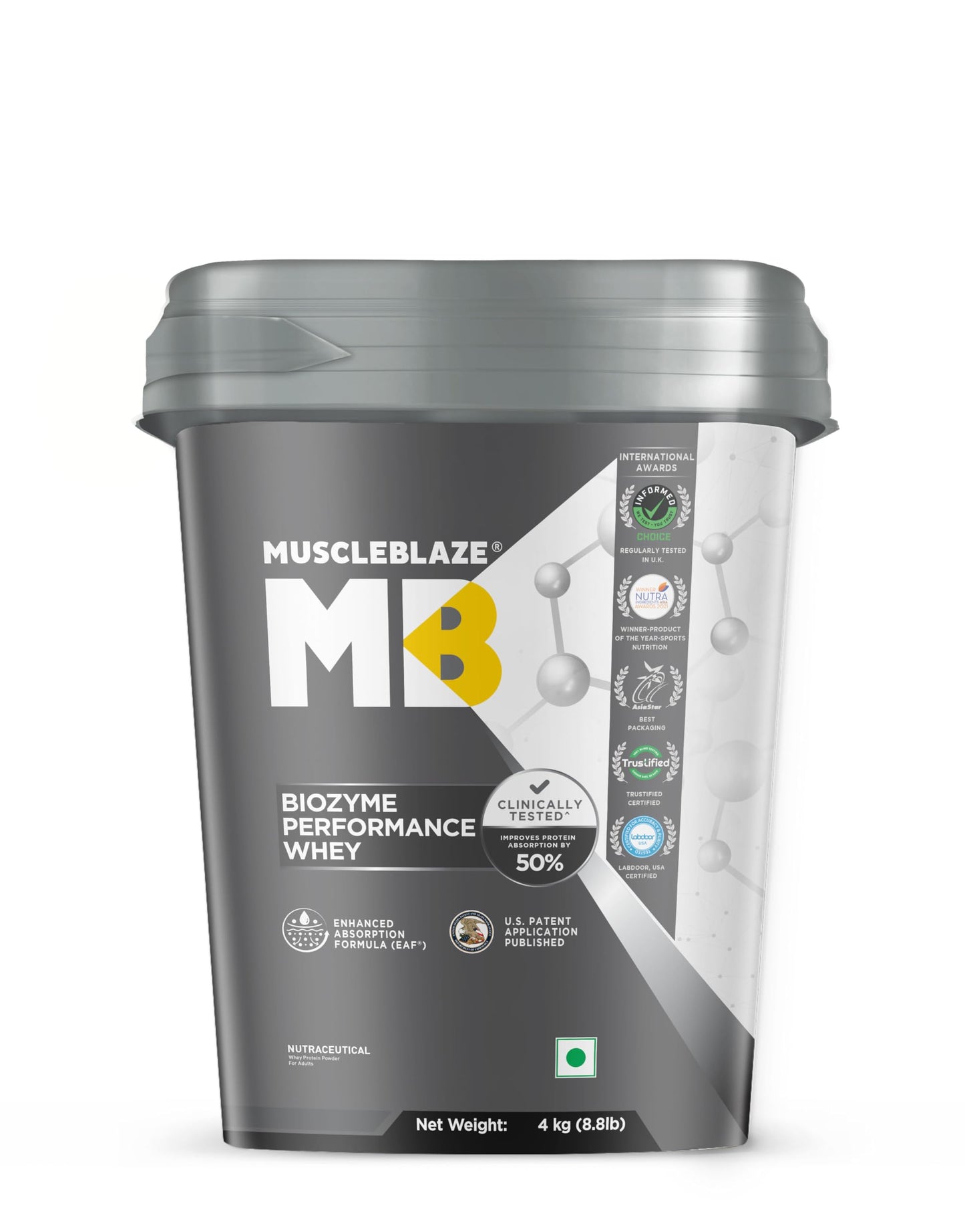 MuscleBlaze Biozyme Performance Whey Protein Powder, Chocolate Peanut Butter (2kg / 4.4lbs) | 25g Protein Per Scoop | Clinically Tested 50% Higher Protein Absorption