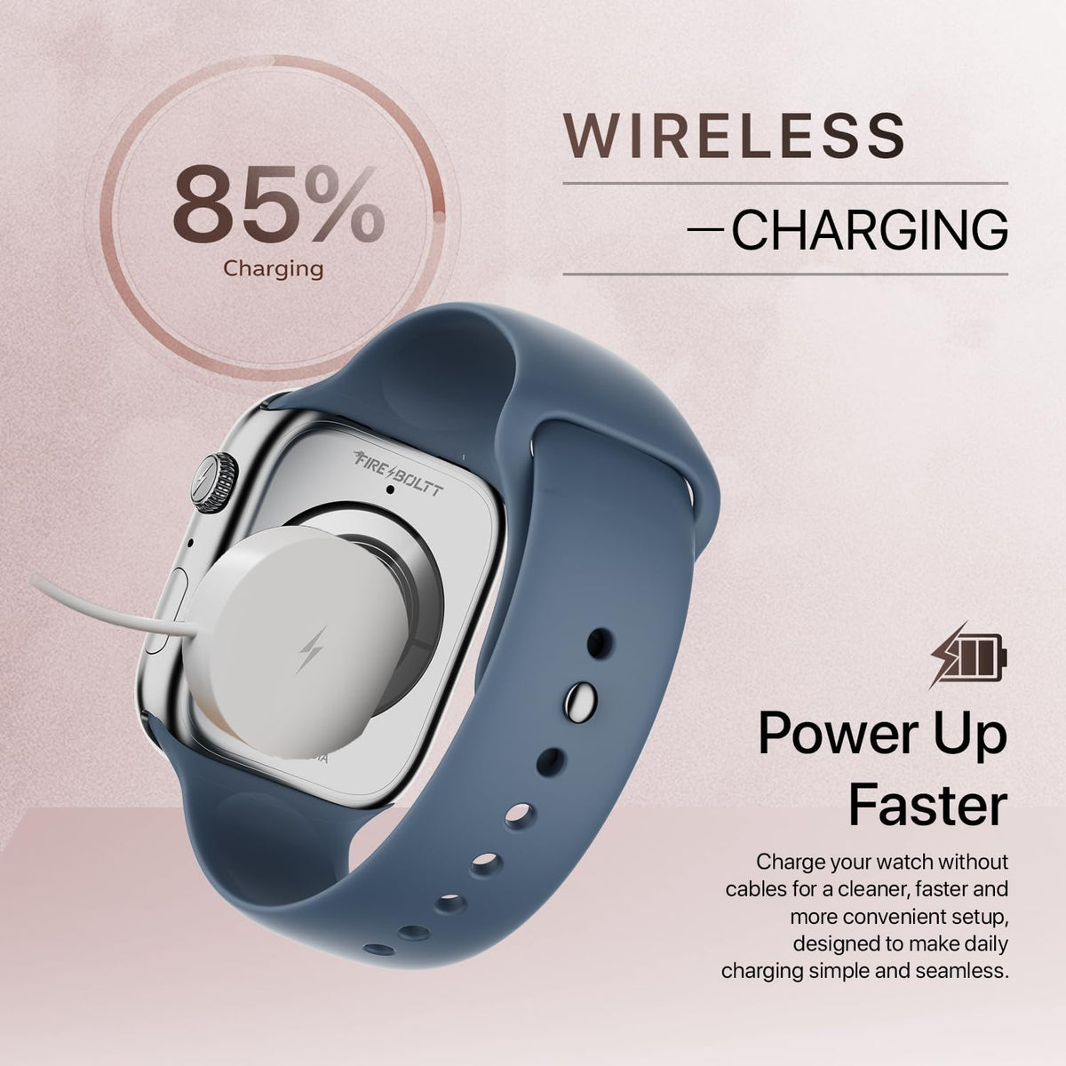 Fire-Boltt Ninja X Ring Smart Watch with 1.96” Large Display, Bluetooth Calling, Wireless Charging, AI Voice Assistant, 500+ Watch Faces, Health Suite, Smart Watch for Man & Woman – Blue S