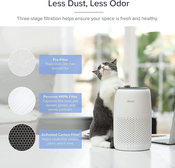 LEVOIT Core Mini Air Purifier For Coverage Area 183 Sq Ft, H13 Truehepa Filter, Remove 99.97% Dust, Smoke, & Pollen, With Fragrance Sponge, (2 Years Warranty), White