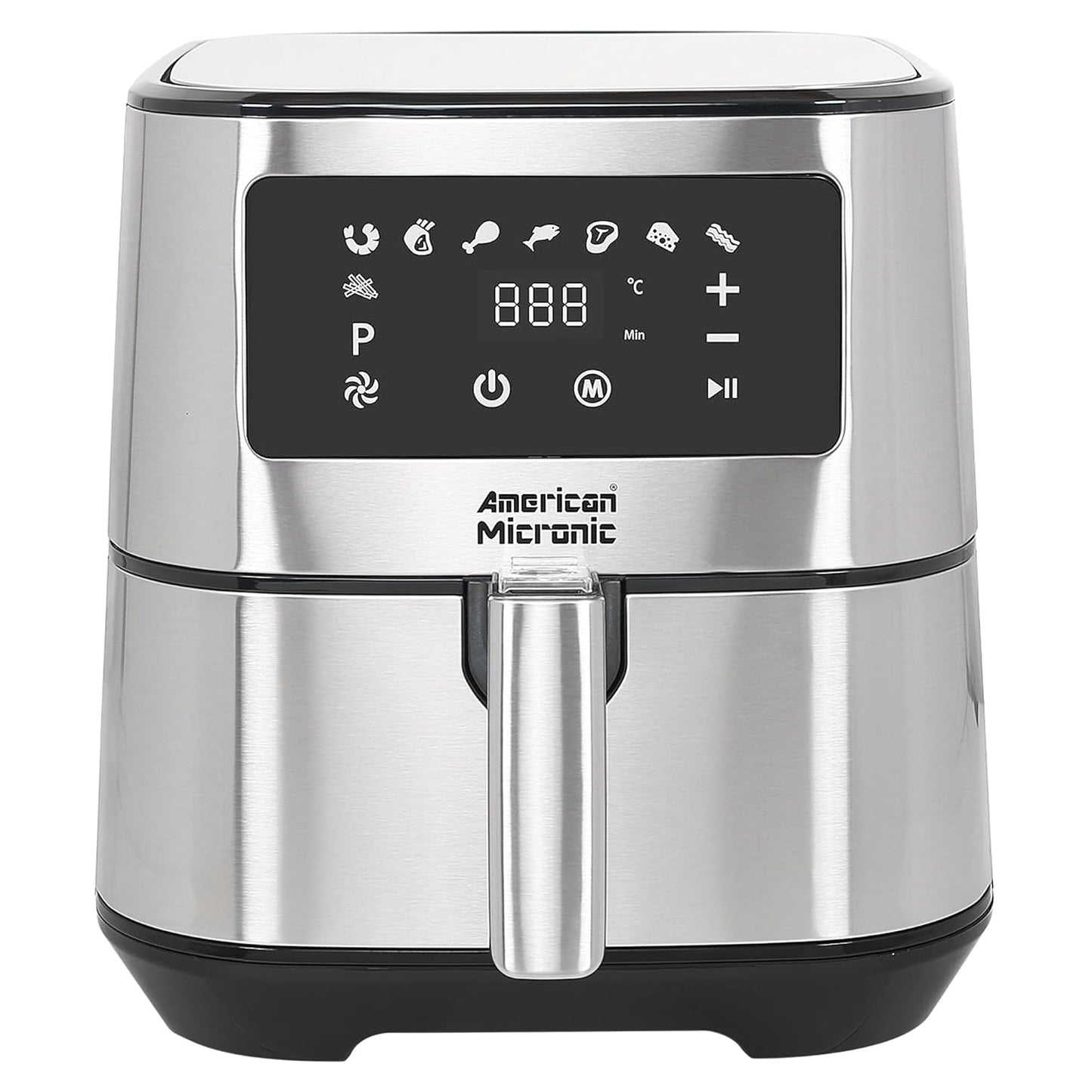 AMERICAN MICRONIC® 6.5 L Digital Air Fryer | 1700W Rapid Air Technology | 200°C Max Temp | 60-Min Timer | 8 Preset Menus | Removable Basket | Includes Recipe Book | AMI-AFD-65LDx (Black & Steel)