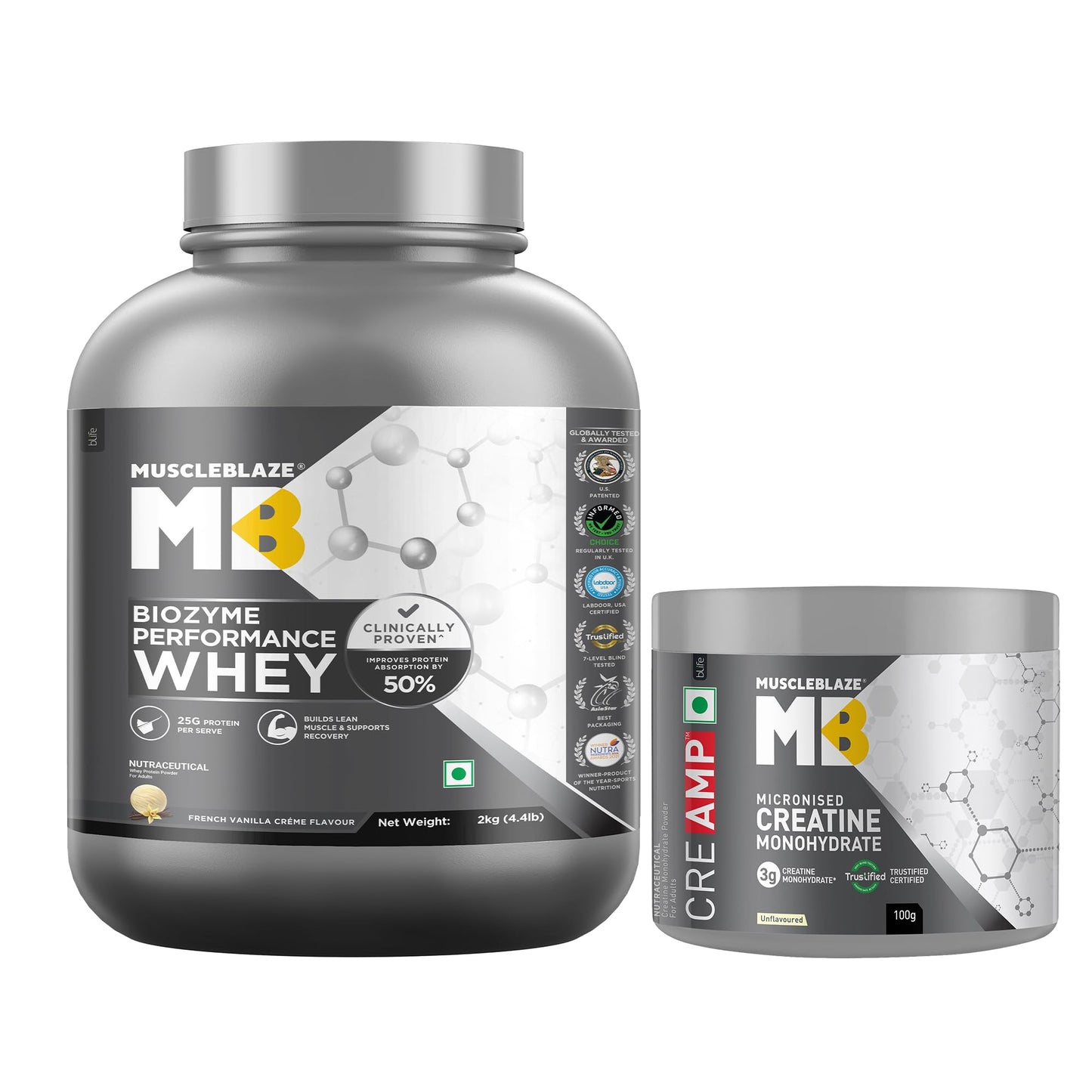 MuscleBlaze Biozyme Performance Whey Protein Powder, 1kg (2.2lbs) | Magical Mango | 25g Protein Per Scoop | Clinically Tested 50% Higher Protein Absorption