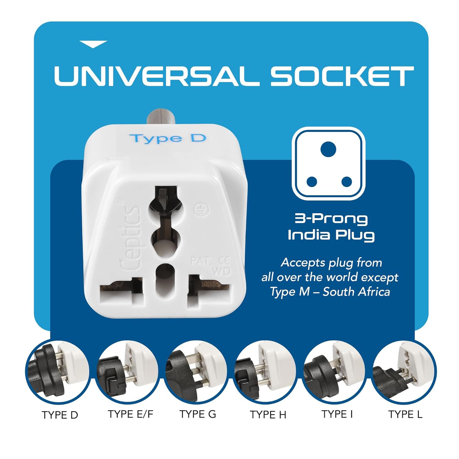 Ceptics USA to India Converter Plug, World (USA, China) Australia UK to India Plug Converter - Type D Plug Adapter - Canada to India Converter Plug - CE - RoHS - White - 1 Pack - Springkart 