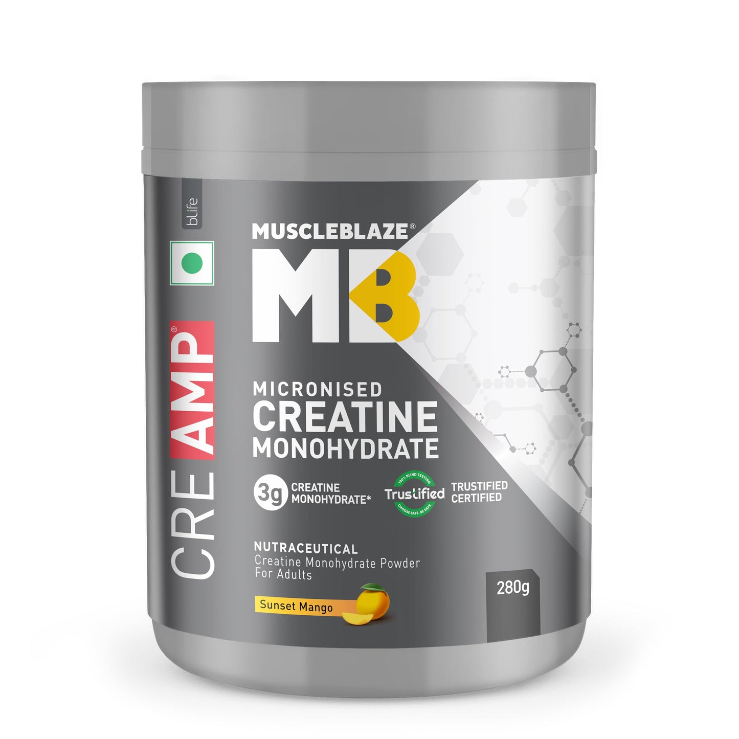 MuscleBlaze Micronised Creatine Monohydrate CreAMP Powder, Unflavoured (32 Servings, 100g) | Trustified Certified Creatine