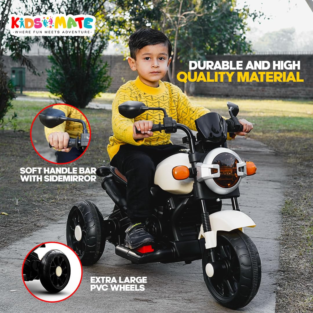 Kidsmate Ride Xtreme Electric Bike for Kids | 6V Battery, MP3 Player, USB, Bluetooth, LED Lights & Foot Accelerator | Battery-Operated Ride-On Bike with Backrest for Boys & Girls Aged 1-5 Years
