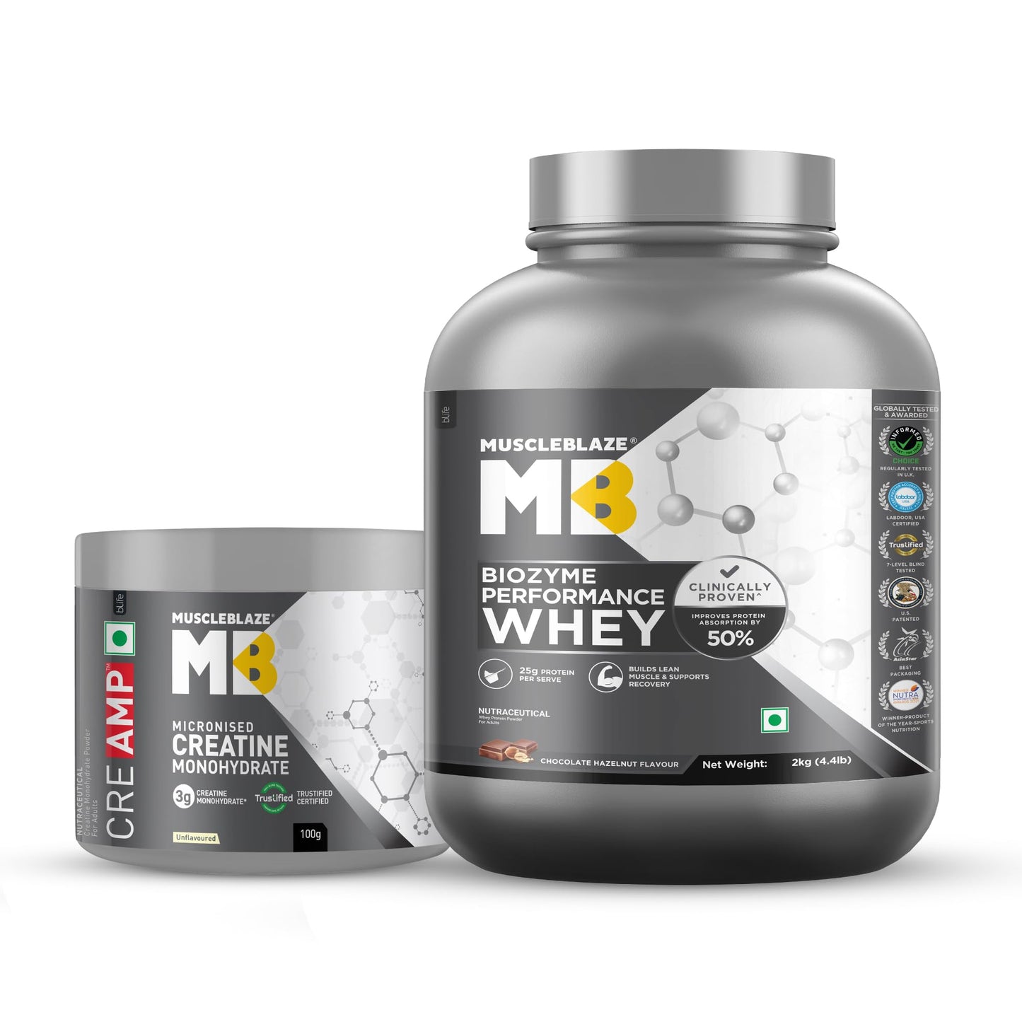 MuscleBlaze Biozyme Performance Whey Protein Powder, 1kg (2.2lbs) | Magical Mango | 25g Protein Per Scoop | Clinically Tested 50% Higher Protein Absorption