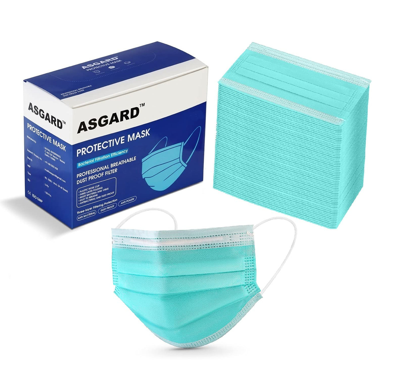 ASGARD Nonwoven Fabric Disposable Multilayer Protective Mask (Black, Pack of 50) for Unisex