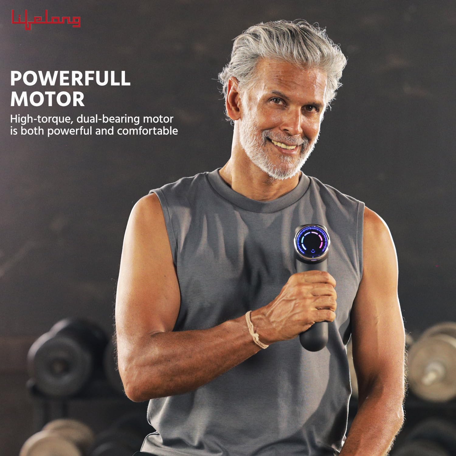 Lifelong Gun Massager for Pain Relief with 4 Heads & LCD Touch Display - Battery Powered - Deep Tissue with 6 Speed Settings for Percussion for Full Body (LLGM171, Black)