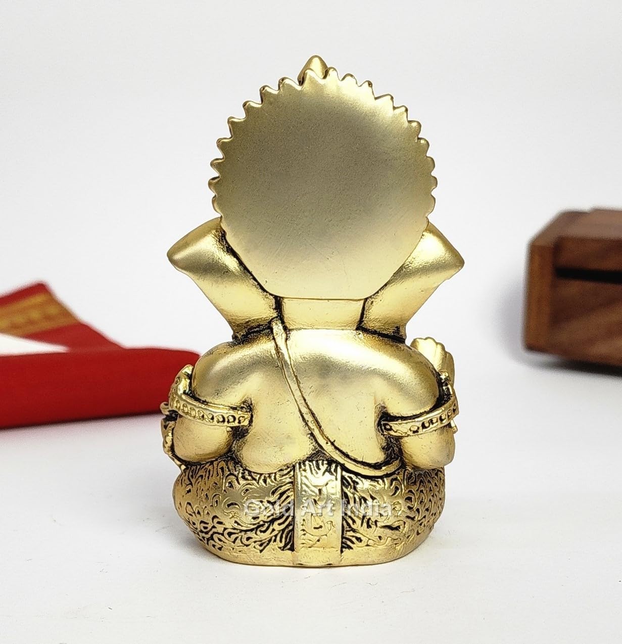 Gold Art India Ganesha Idol | Ganesh Statue for Home Decor | Ganesha murti for Office Desk, & Ganpati Idol for Car Dashboard | Unique Wedding & Birthday Gift (Gold Antique 3.5")