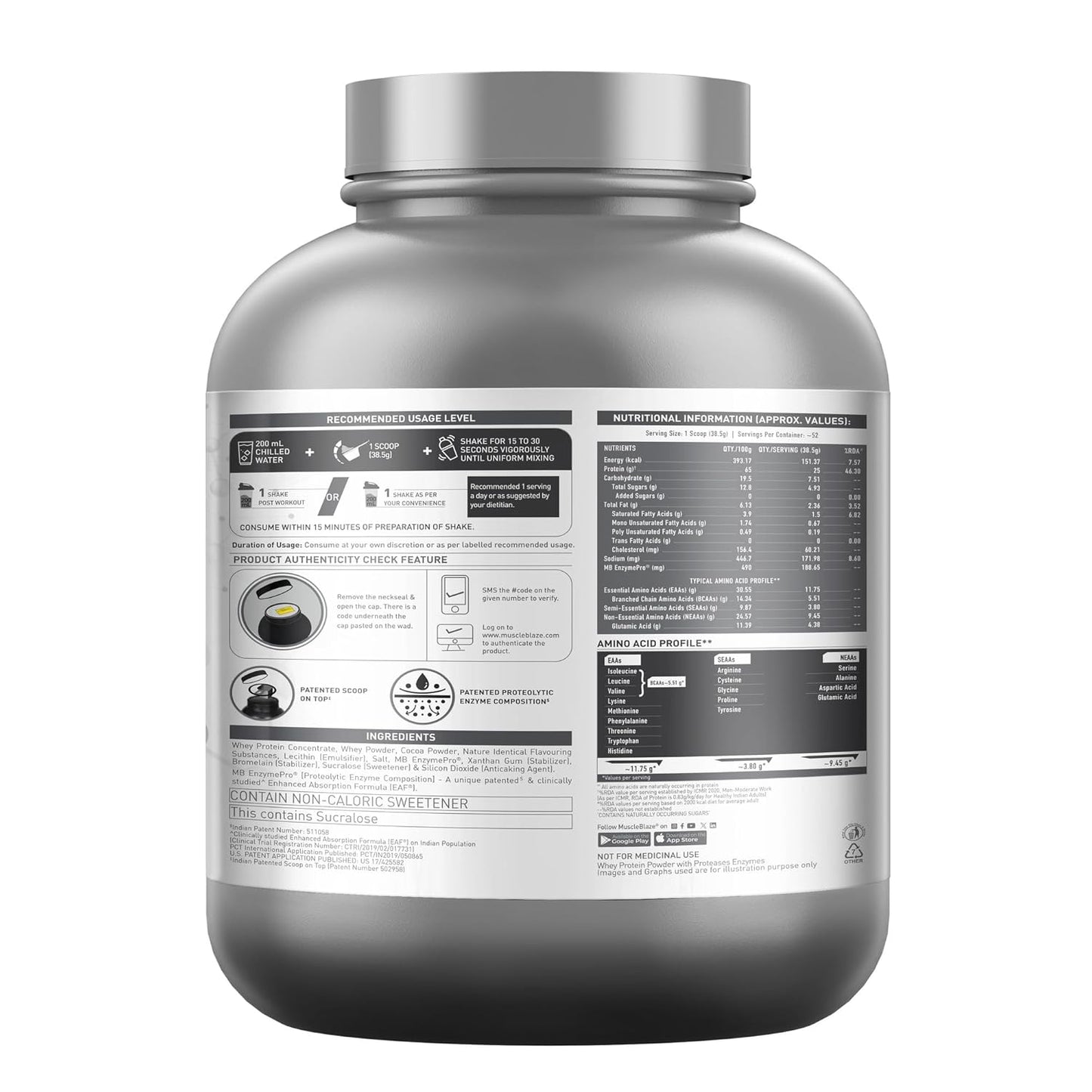 MuscleBlaze Biozyme Performance Whey Protein Powder, Chocolate Peanut Butter (2kg / 4.4lbs) | 25g Protein Per Scoop | Clinically Tested 50% Higher Protein Absorption