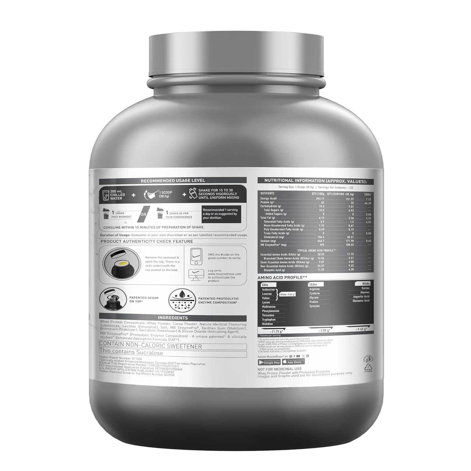 MuscleBlaze Biozyme Performance Whey Protein Powder, Chocolate Peanut Butter (2kg / 4.4lbs) | 25g Protein Per Scoop | Clinically Tested 50% Higher Protein Absorption
