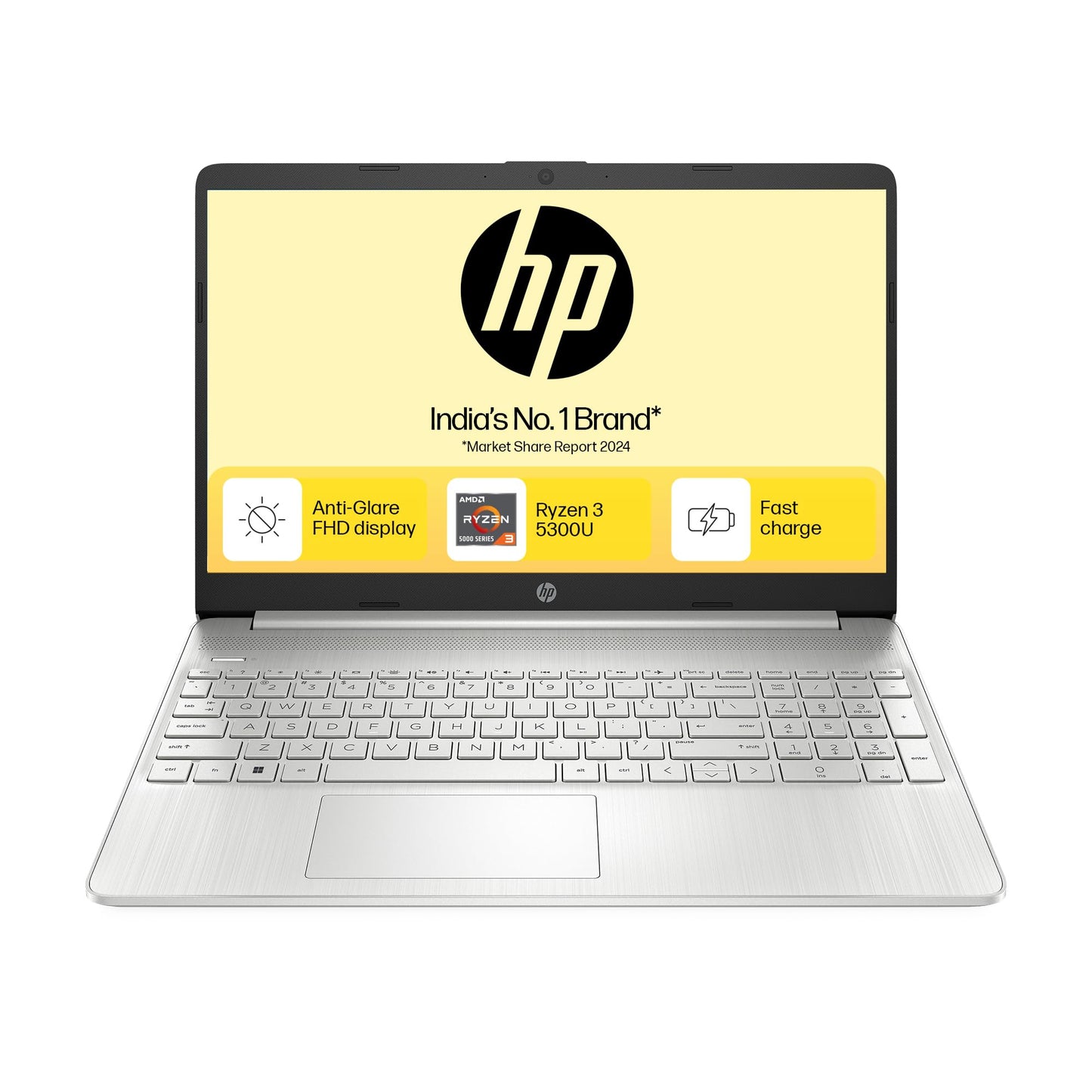 HP 15, AMD Ryzen 3 7320U (8GB LPDDR5, 512GB SSD) FHD, Anti-Glare, Micro-Edge, 15.6"/39.6cm, Win 11, Office 21, Silver, 1.59kg, fc0154AU, AMD Radeon Graphics, 1080p FHD Camera Laptop