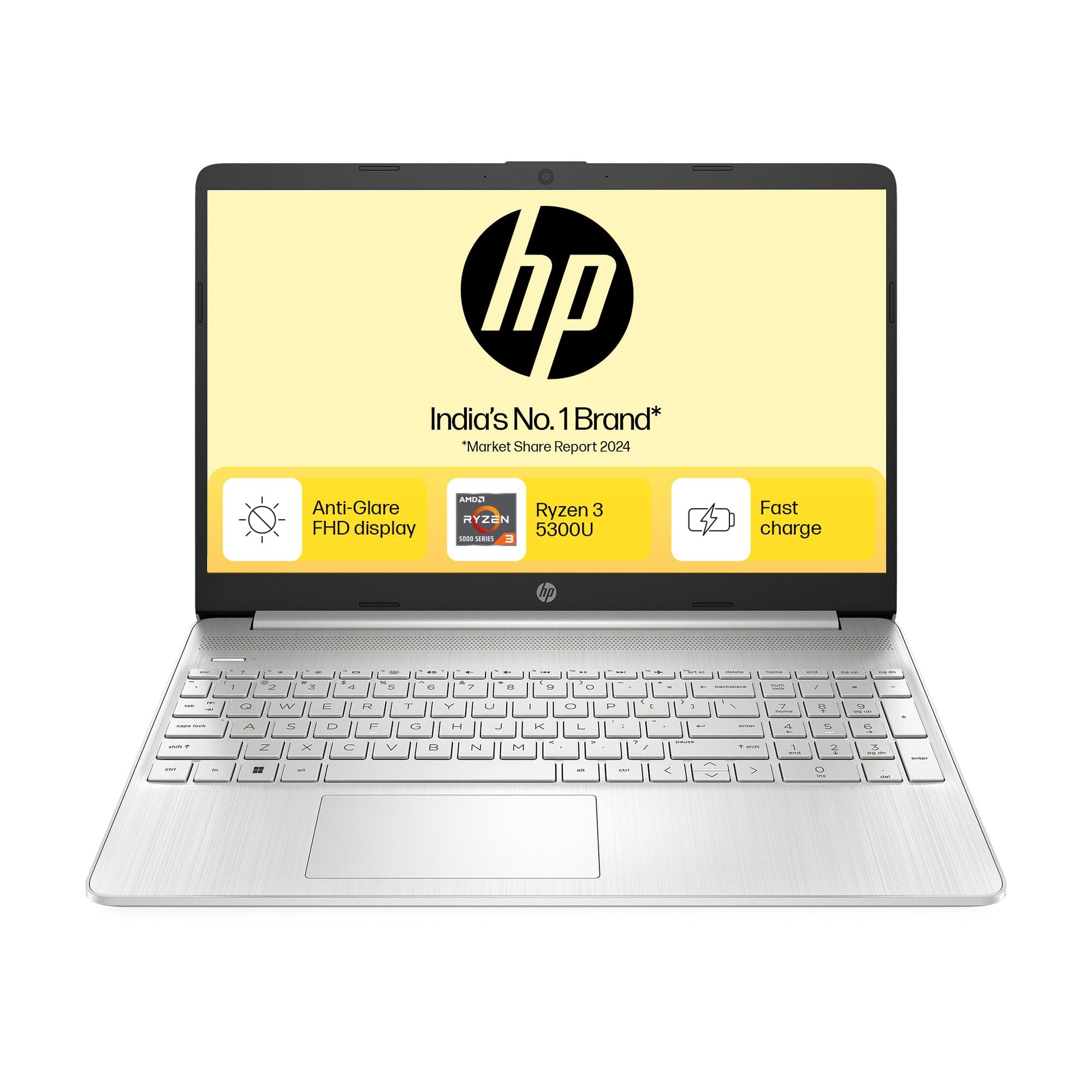 HP 15, AMD Ryzen 3 7320U (8GB LPDDR5, 512GB SSD) FHD, Anti-Glare, Micro-Edge, 15.6"/39.6cm, Win 11, Office 21, Silver, 1.59kg, fc0154AU, AMD Radeon Graphics, 1080p FHD Camera Laptop