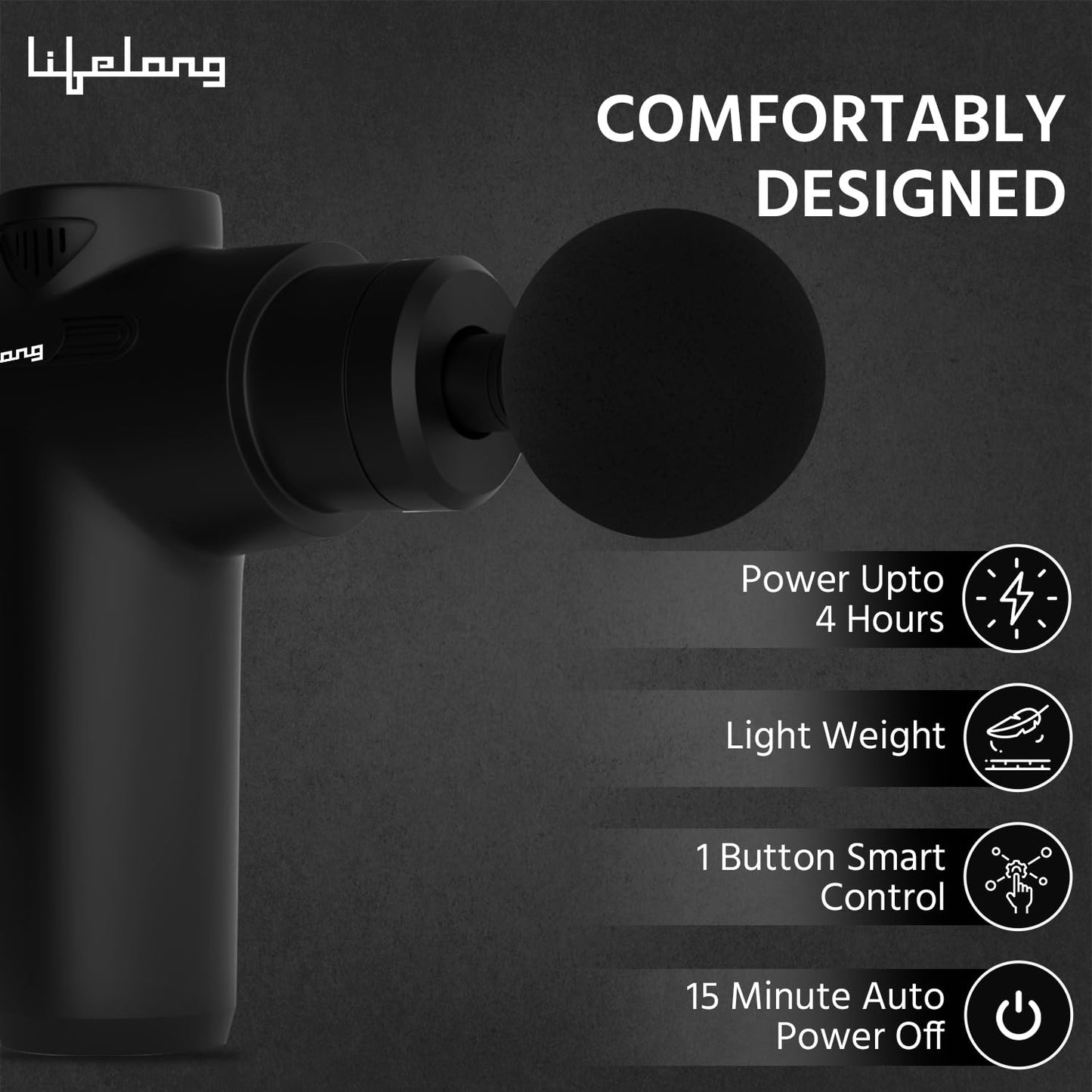 Lifelong Gun Massager Machine for Pain Relief - Body, Neck, Shoulders, Back, Arms & Feet Massager - 6 Speed Settings -7 Heads Attachment (LLGM109, Black) - Springkart 