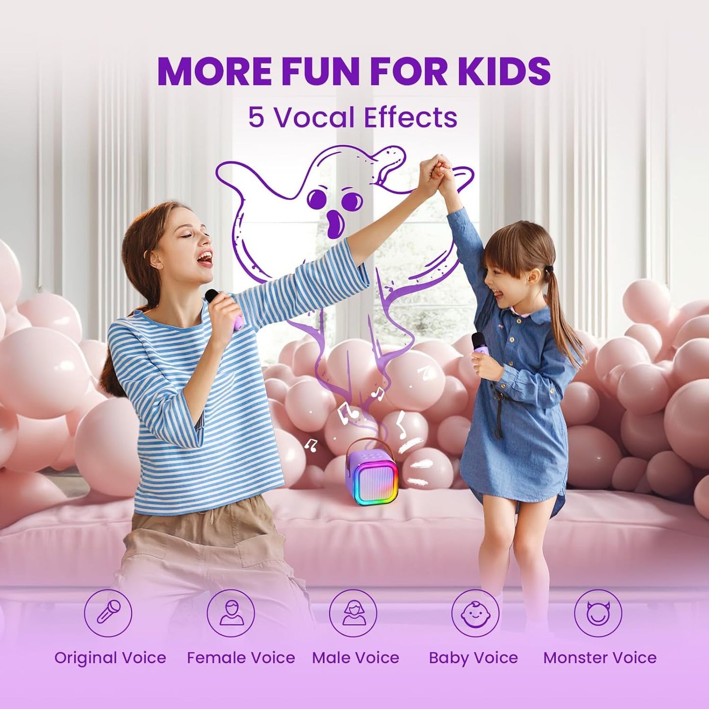 Kidara™ 2025 New Karaoke Machine for Kids with 2 Two Wireless Mics 4-12 Years Toys Gifts for Girls Boys Ages 4, 5, 6, 7, 8, 9, 10, 12 +Year Birthday Double Mic (Multicolor) - Springkart 