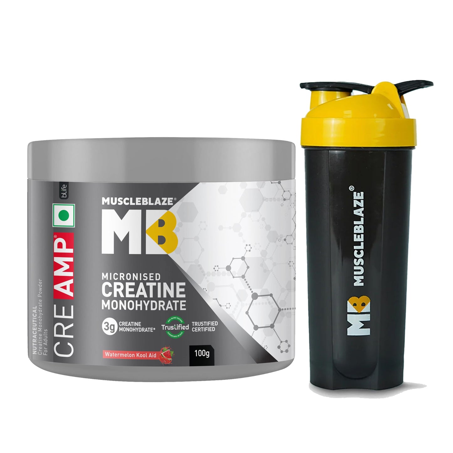 MuscleBlaze Micronised Creatine Monohydrate CreAMP Powder, Unflavoured (32 Servings, 100g) | Trustified Certified Creatine