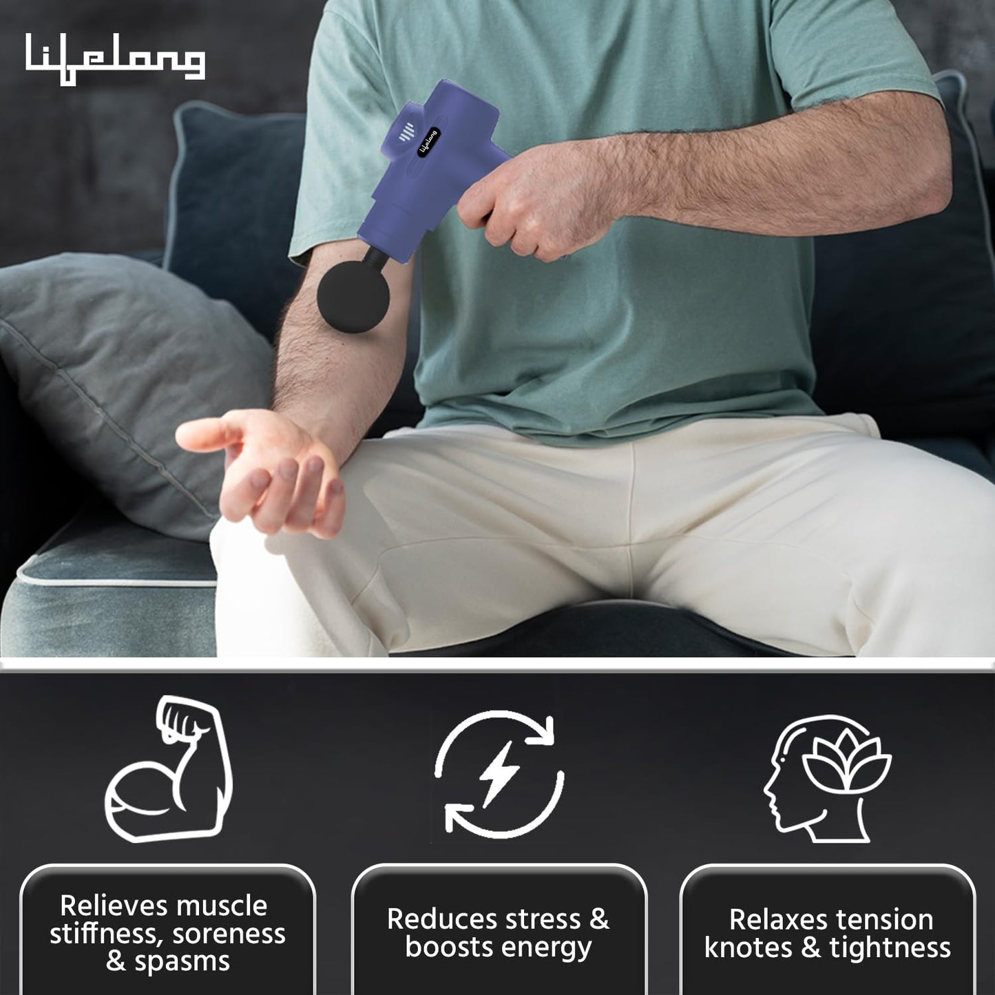 Lifelong Gun Massager for Pain Relief - Massage Gun Machine for Fully Body - Gun Massager Rechargeable with 6 Speed Setting for Muscle Massage of Back, Neck, Shoulder, Hand, Foot & Leg for daily use - Springkart 