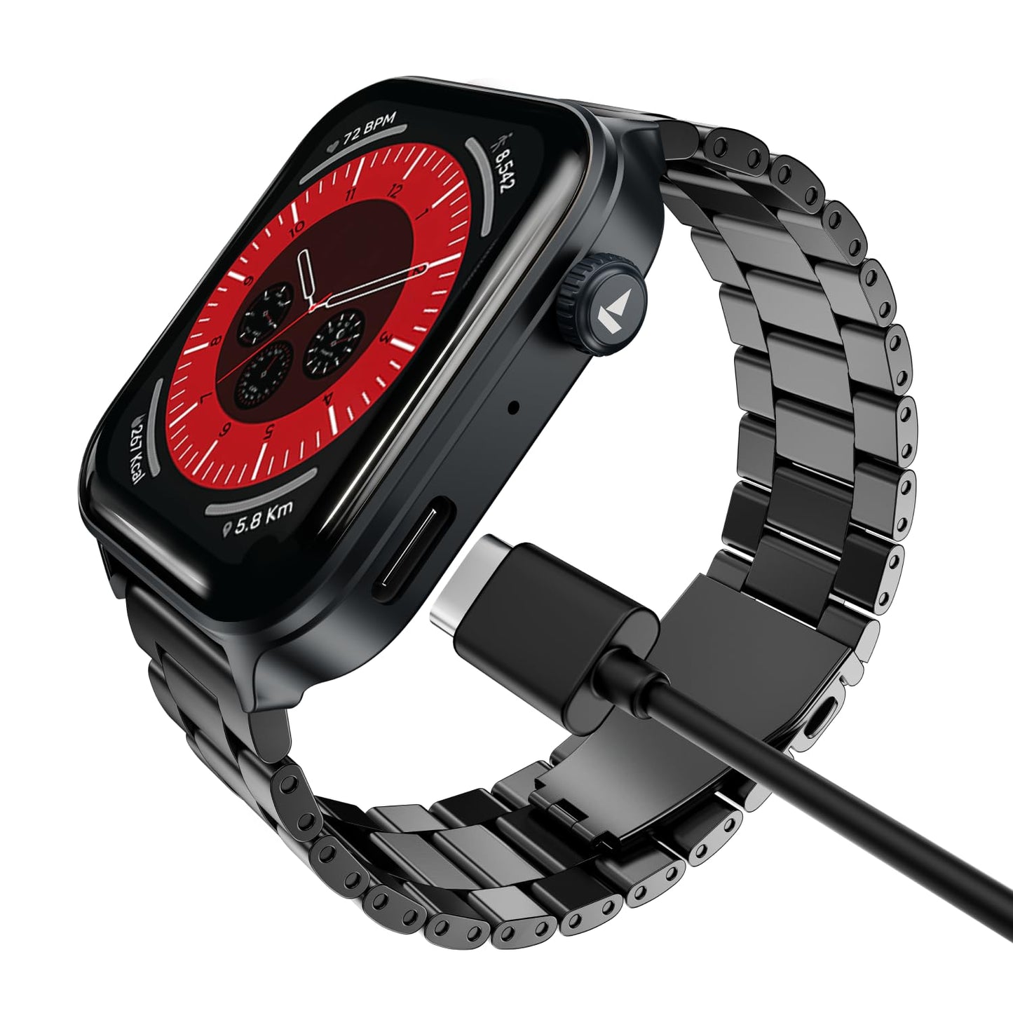 boAt Storm Call 4 India's first Smartwatch with Type-C Charging,1.96”(4.97 cm) HD Display, Functional Crown, BT Calling, Sports Modes, Heart Rate, SpO2, Sleep & Stress Tracking, SOS, IP68(Velvet Wine)