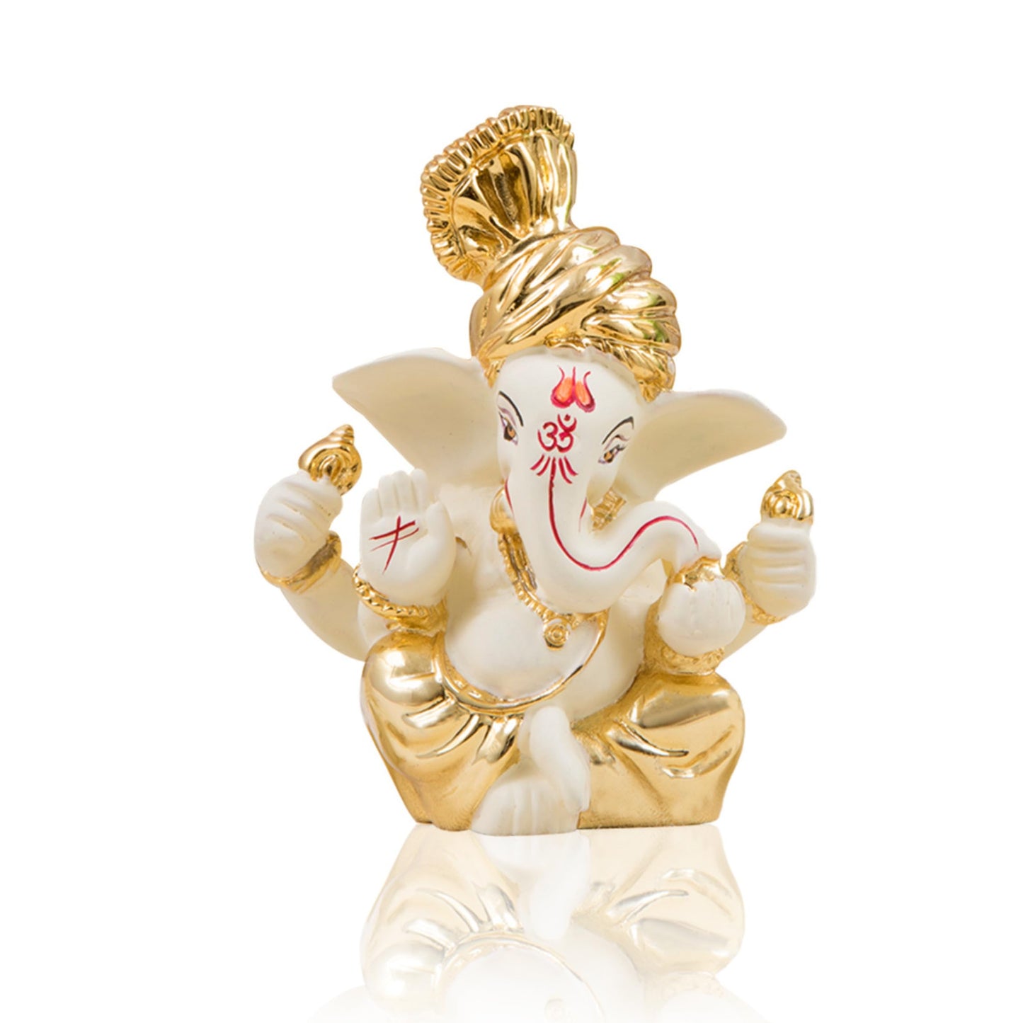 Gold Art India Polyresin Lord Ganesha Idol for Car Dashboard, Home, Office | Ganpati Statue for Mandir Decor | Handcrafted Ganesh Murti (2 x 2.5 inch, Red & Orange)