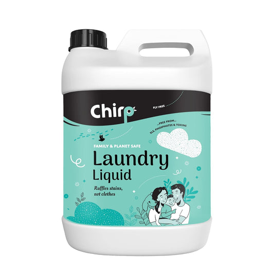 Chirp - Laundry Detergent Liquid (5 Litre), For Front Load And Top Load Washing Machine, Ecofriendly With Natural, Organic, Herbal , Non-Toxic, Plant-Based Ingredients, Gentle On Clothes
