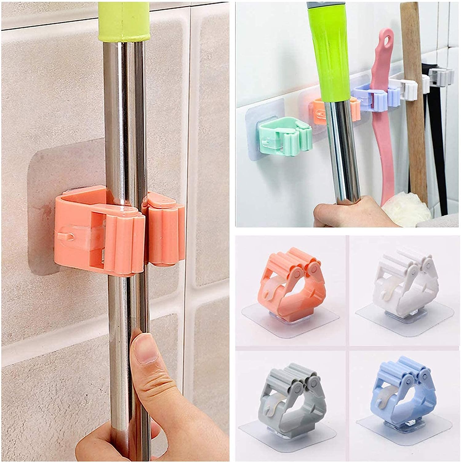 Broom Holder Wall Mounted, Mop and Broom Holder Broom Organizer Grip Clips, No Drilling, Wall Mounted Storage Rack Storage & Organization for Kitchen, Bathroom, Garden - Springkart 