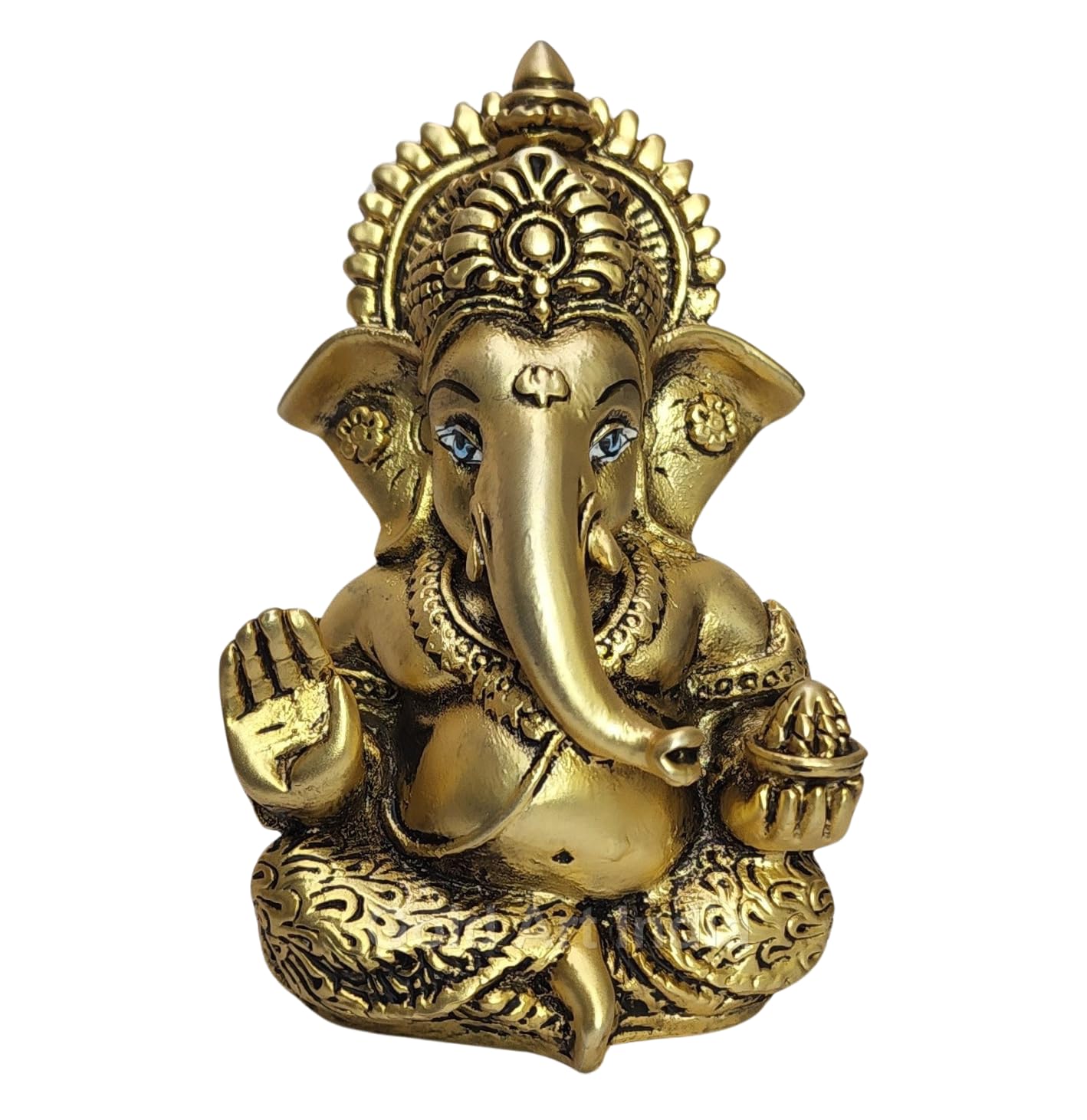 Gold Art India Ganesha Idol | Ganesh Statue for Home Decor | Ganesha murti for Office Desk, & Ganpati Idol for Car Dashboard | Unique Wedding & Birthday Gift (Gold Antique 3.5")