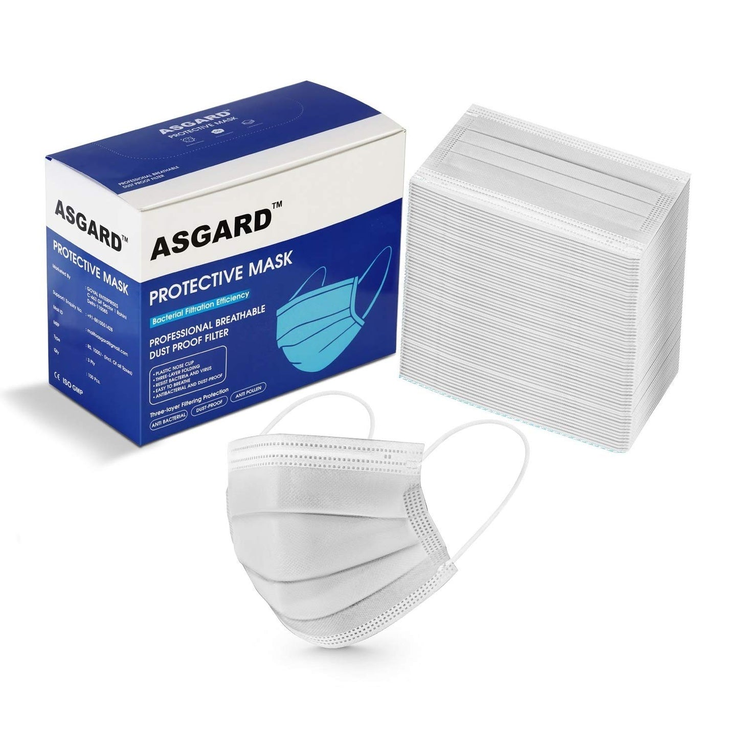 ASGARD Nonwoven Fabric Disposable Multilayer Protective Mask (Black, Pack of 50) for Unisex