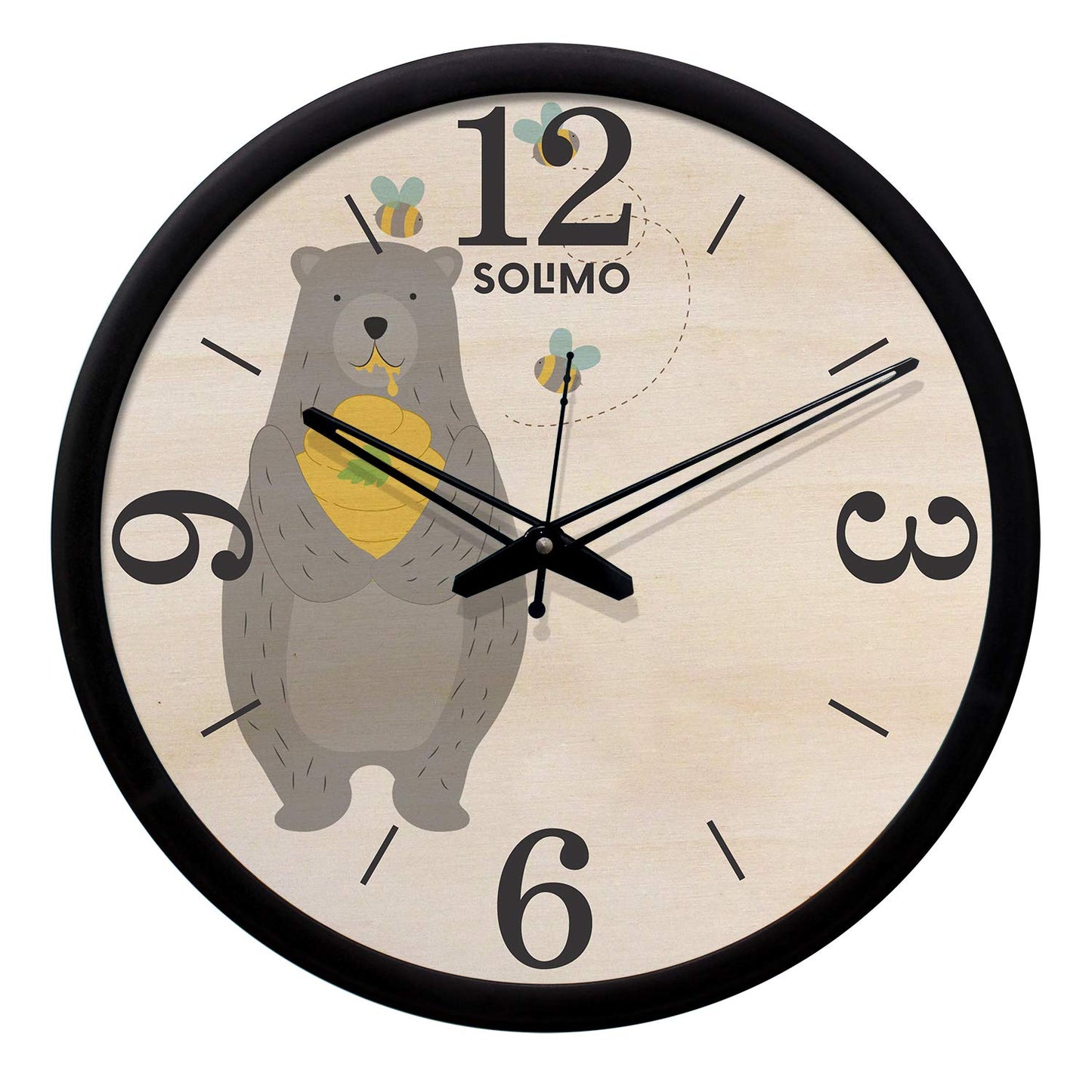 Amazon Brand - Solimo 12-inch Plastic & Glass Wall Clock - Classic Roulette (Silent Movement, Black Frame)