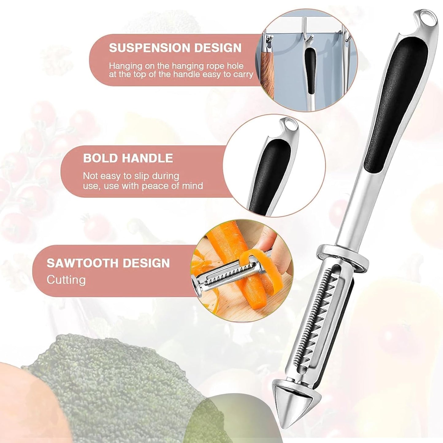Storite Stainless Steel Peeler for Vegetables and Fruits, 5 in 1 Multifunctional Peeler with Bottle Opener Function for Kitchen, Versatile & Durable Vegetable Peeler for Salad Preparation - Silver - Springkart 