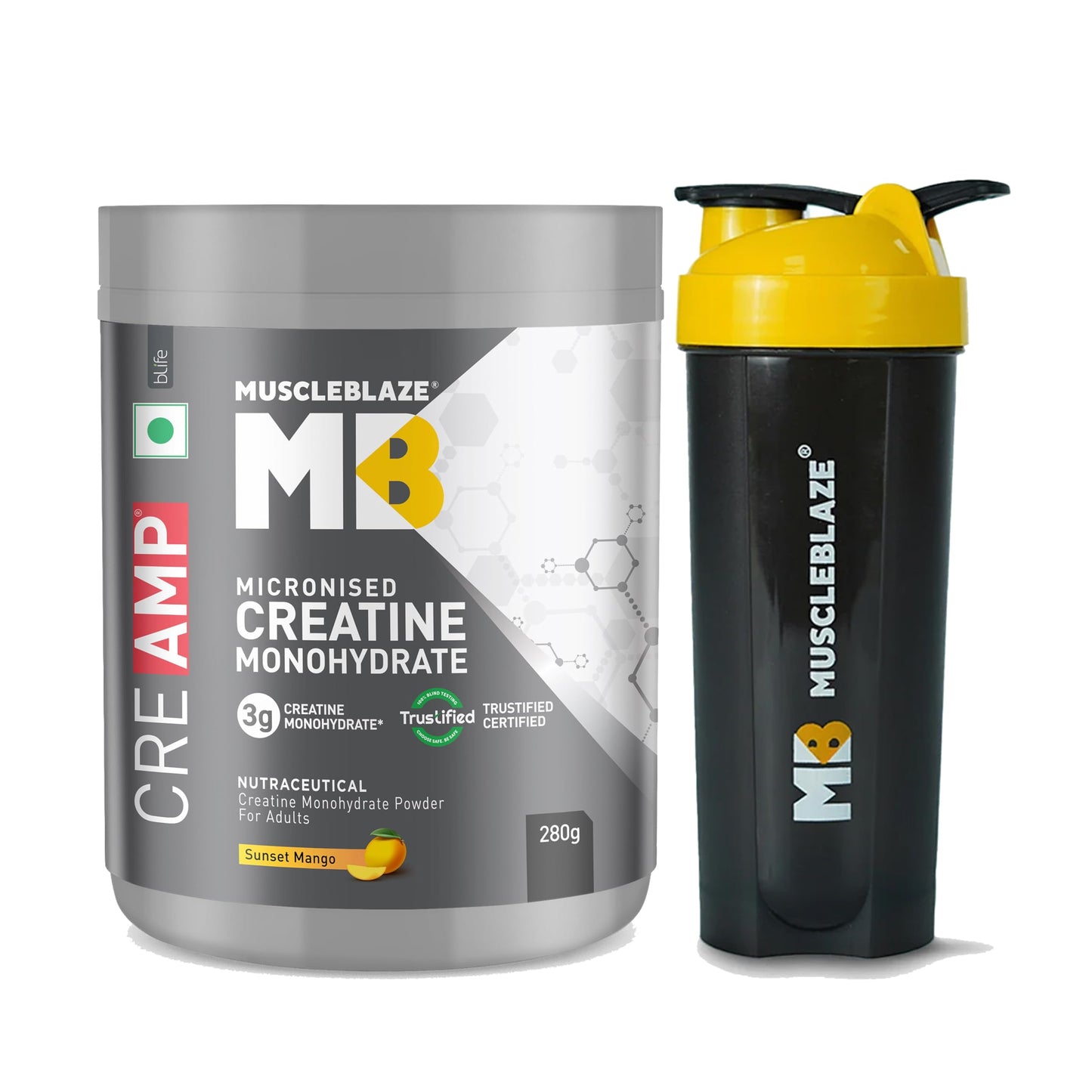 MuscleBlaze Micronised Creatine Monohydrate CreAMP Powder, Unflavoured (32 Servings, 100g) | Trustified Certified Creatine