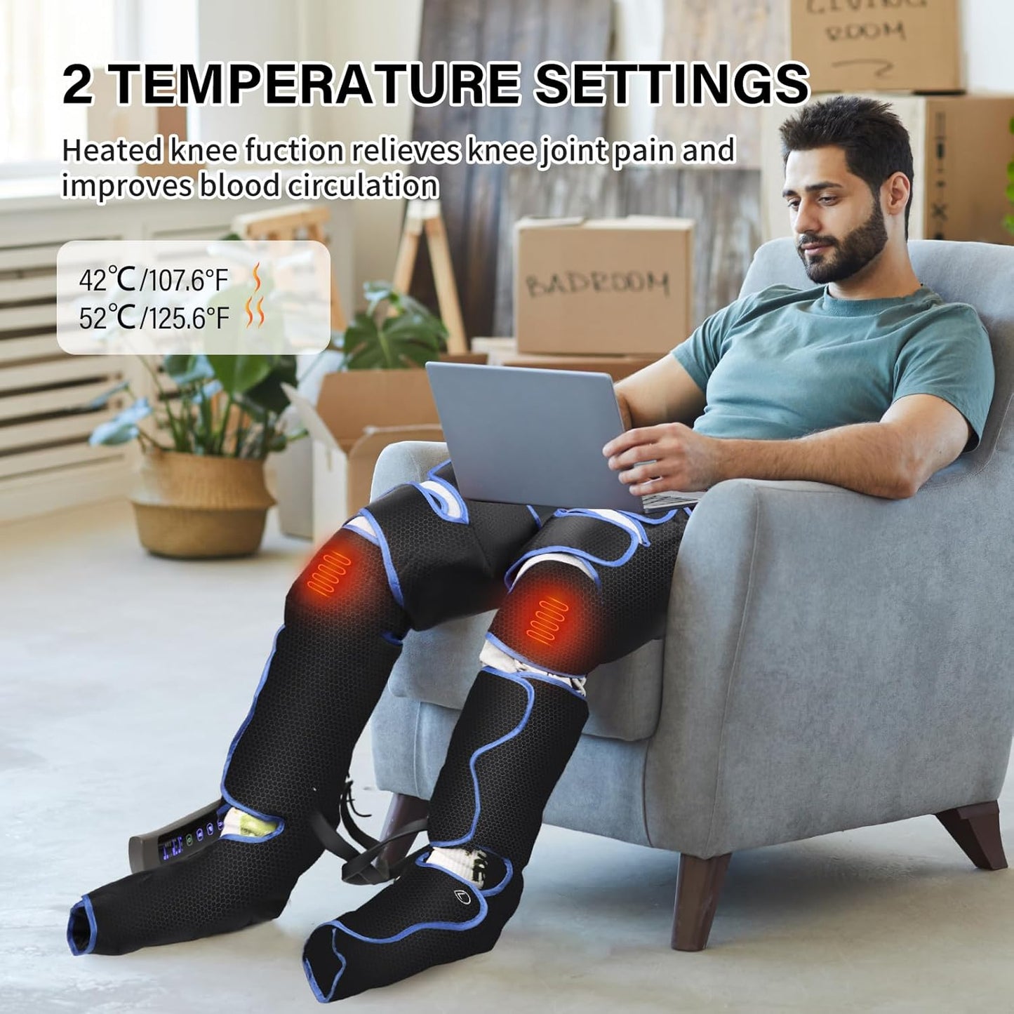 Leg Massager for Circulation and Pain Relief Thigh Compression Massager with 6 Modes 3 Vibration Knee Massage with Heat Leg Circulation Machine for Thigh Calf and Feet Relaxation Gifts for Mom Dad