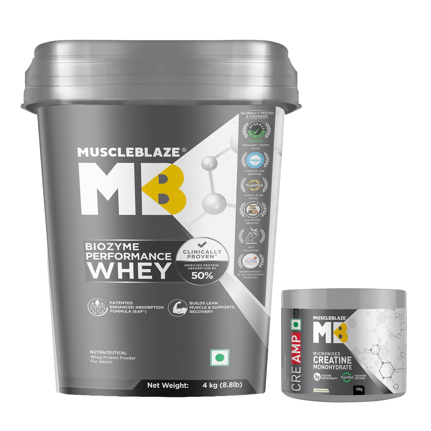 MuscleBlaze Biozyme Performance Whey Protein, 4kg + Creatine 100g