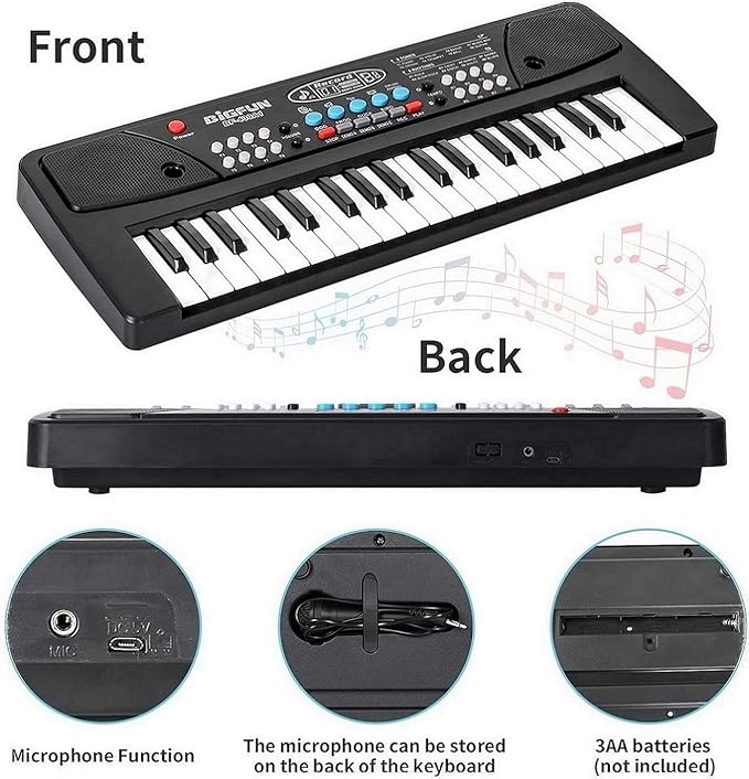 Kids Piano Keyboard with Mic (1 Year Warranty) 37 Keys 8 Rhythms 8 Tones 6 Demos Portable Electronic Keyboard Toy Beginners Educational Songs Recording Musical Toys 2 3 4 5 Years Boys Girls
