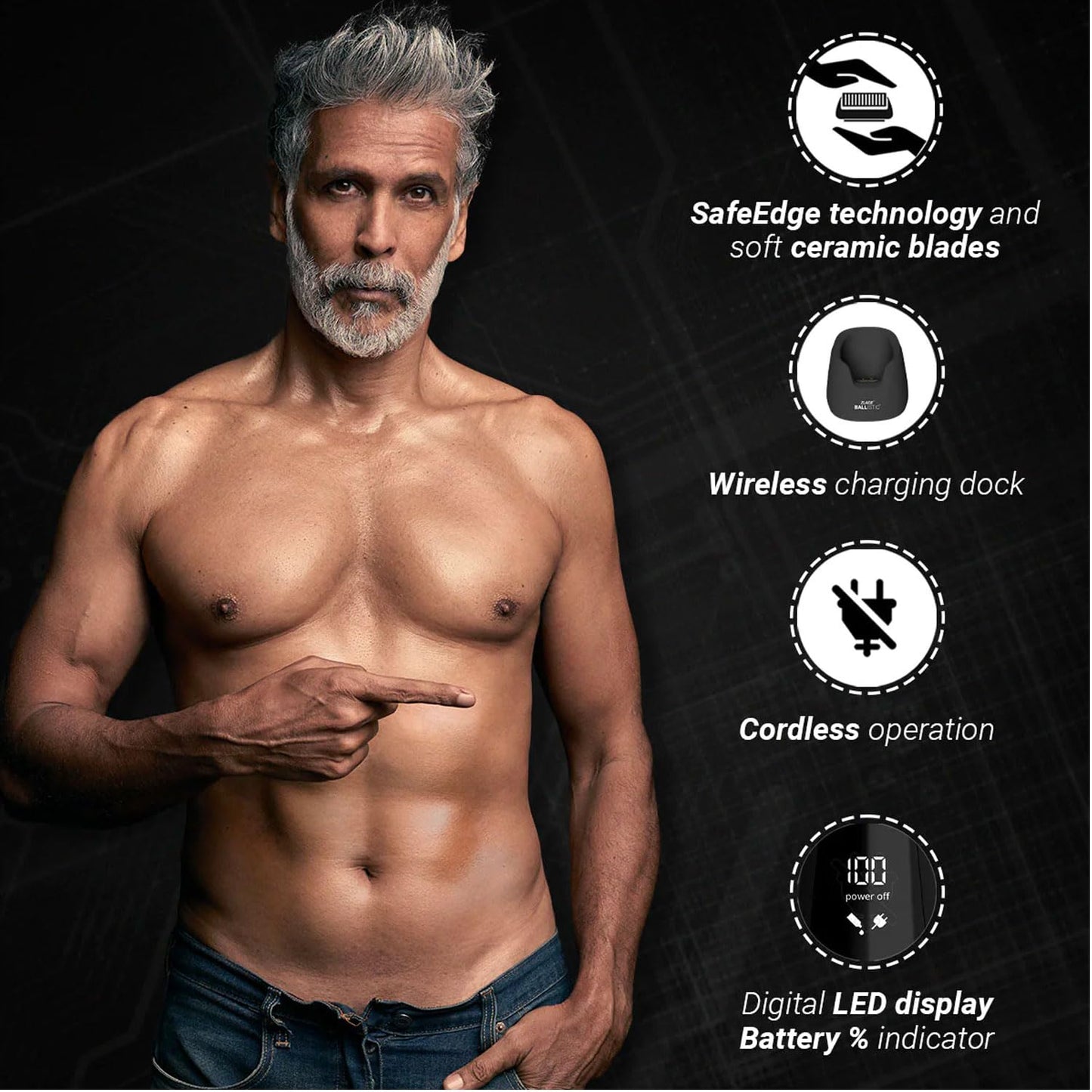 Zlade Ballistic TURBO 3.0 Full Body Manscaping Trimmer for Men | Beard, Body, Balls, Pubic Hair, Private Parts | IPX7 Waterproof, No Nicks or Cuts | 90 Mins Non Stop Runtime | 5 Mins Wireless or USB C Fast Charging | 2 Speed Turbo Mode for Beard or Body