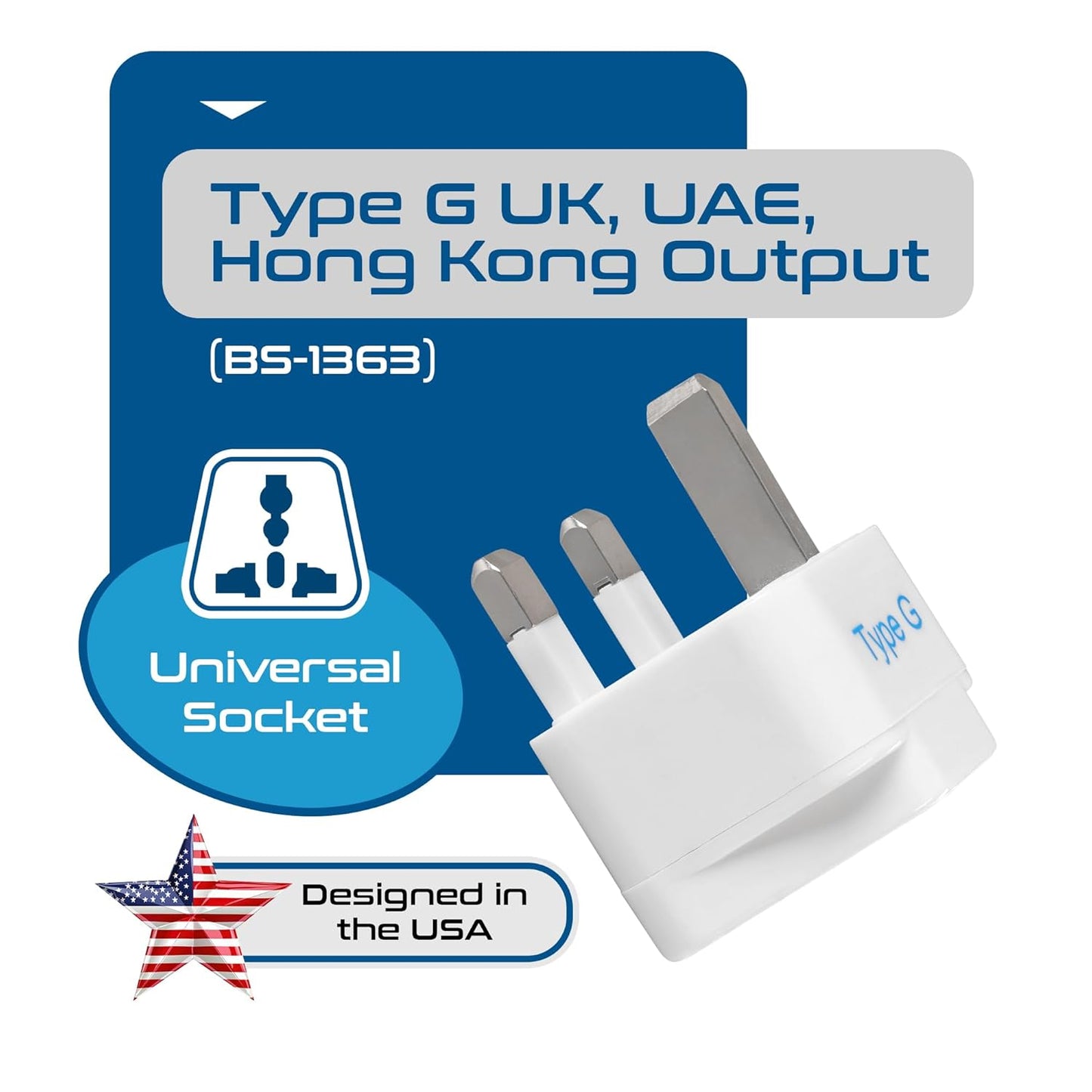 Ceptics UK Adapter for Indian Pins, India to UAE, Hong Kong, Dubai, UK Plug - Type G - Perfect for Laptop, Camera, Chargers - CE - RoHS - 3 Pack -White- Lifetime Limited Warranty