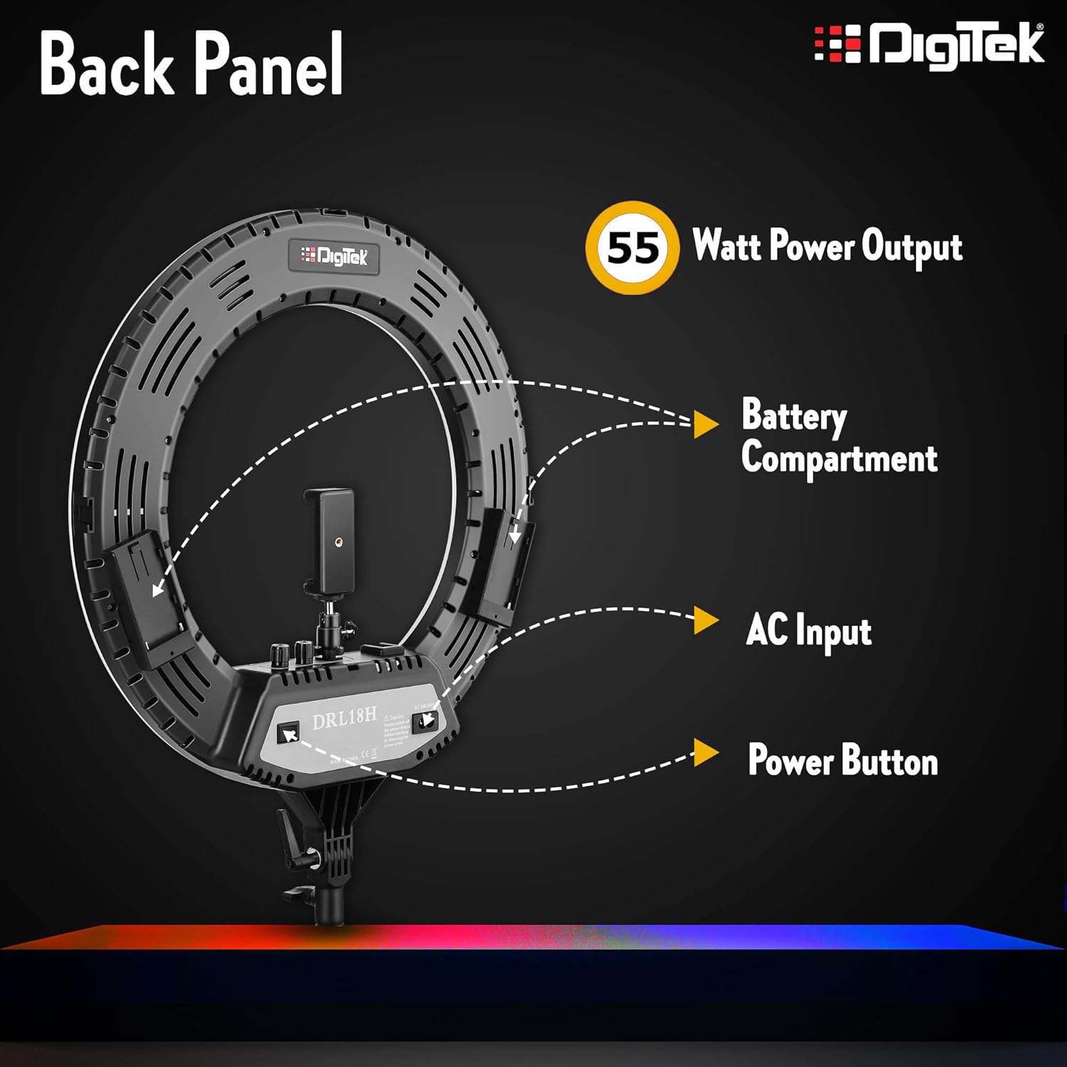 DIGITEK® (DRL-18H C) 18 Inch LED Ring Light with 158cm Stand - AC/DC Power, Color Temperature Control, Lighting Intensity Control - Photography, Video, Makeup, and Live Streaming - USB Powered - Springkart 
