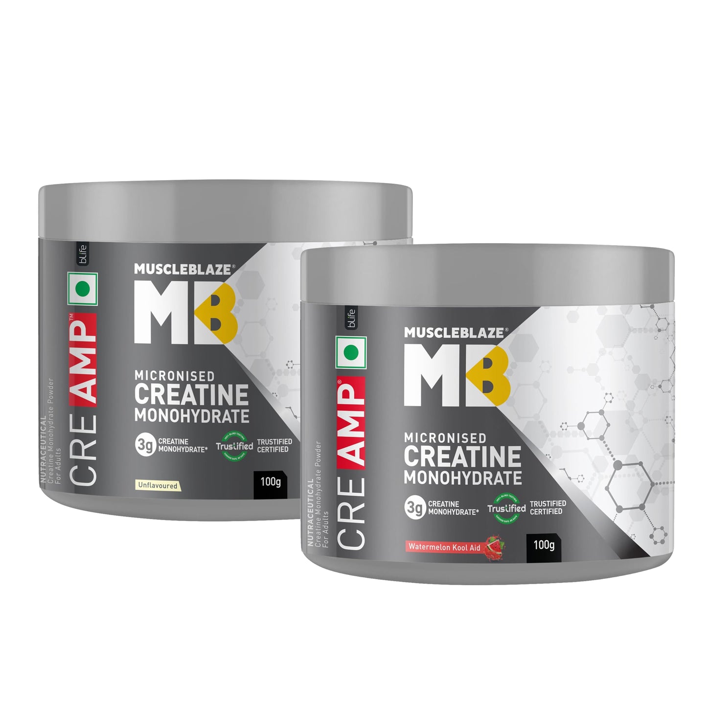 MuscleBlaze Micronised Creatine Monohydrate CreAMP Powder, Unflavoured (32 Servings, 100g) | Trustified Certified Creatine