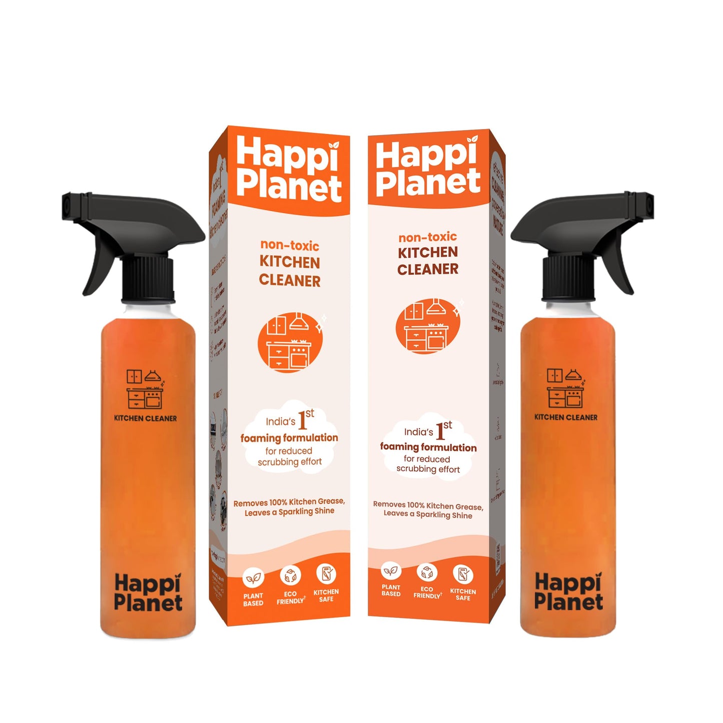 Happi Planet | Kitchen Cleaner | India’s 1st Foaming Formulation for Less Scrubbing | 500ml | Suitable for Stoves, Chimneys, Counter Tops, Appliances, Walls & Cabinets | Non Toxic & Natural